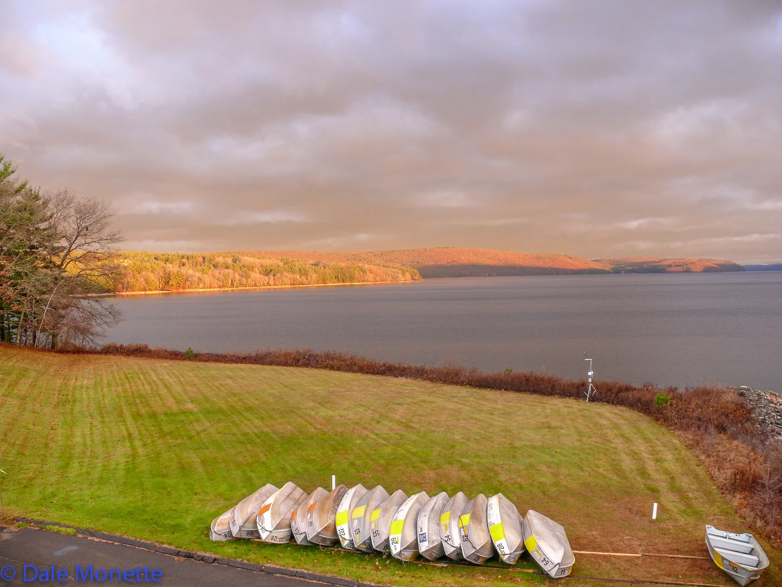 Early fall sunrise in the east lighting the west side of the Quabbin looking towards gate 8 from the Administration Building.