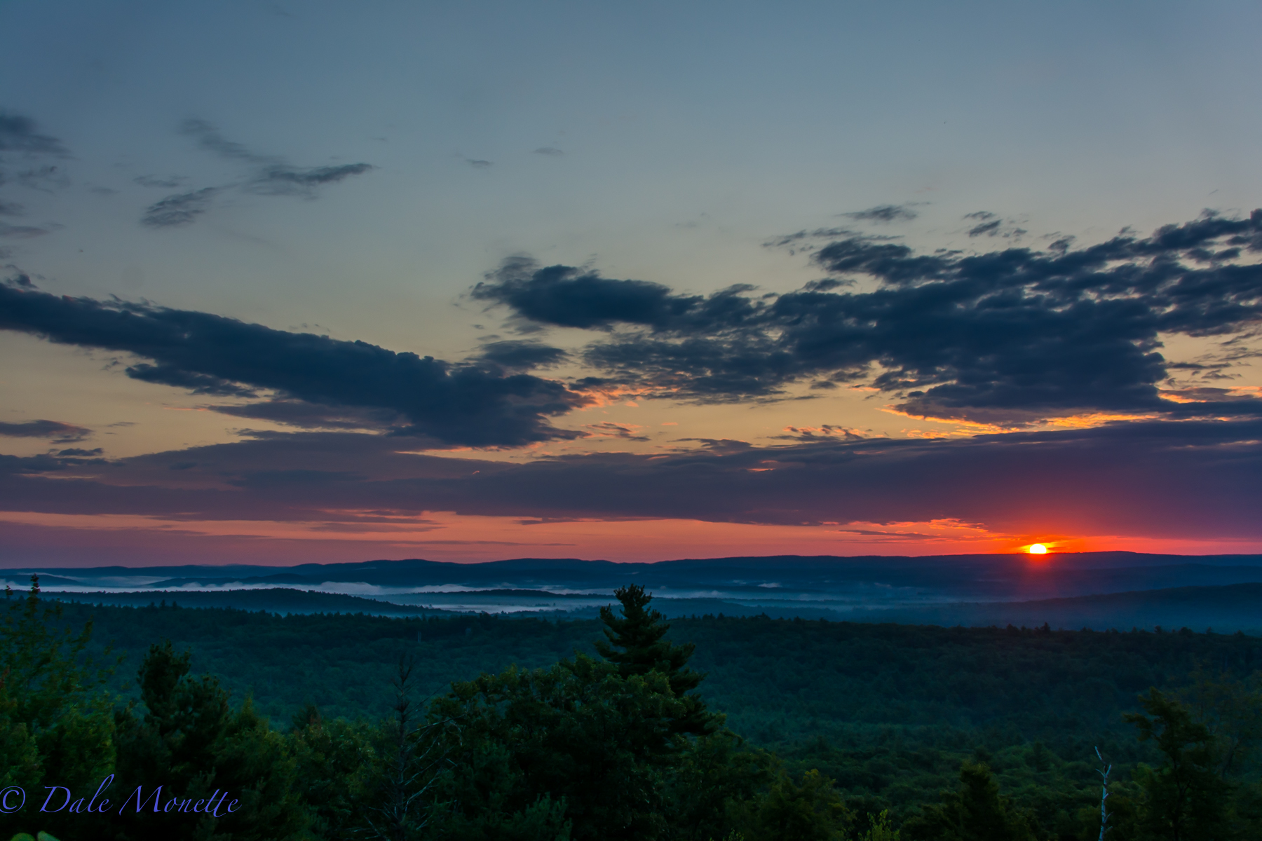 Sunrise looking towards Athol MA over north Quabbin area from the Route 202 lookout in New Salem. 8/15/15