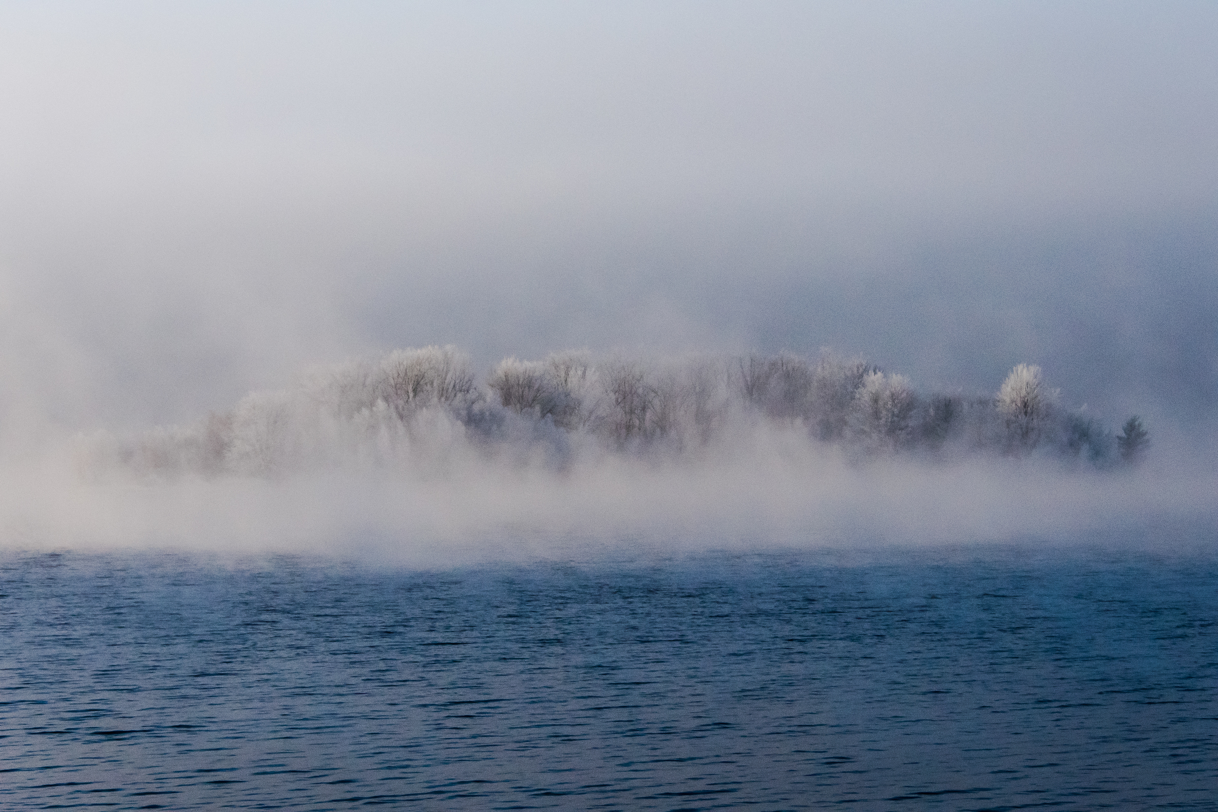 Dense fog on Quabbin this morning and really cold temps about 15 F.  1/6/16