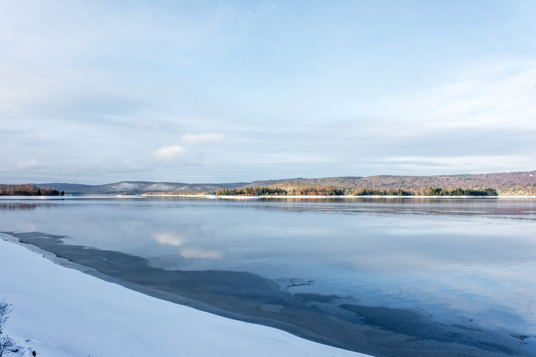   Northern Quabbin after the second snow of the year looking south from the old railroad bed. &nbsp;2/8/16  