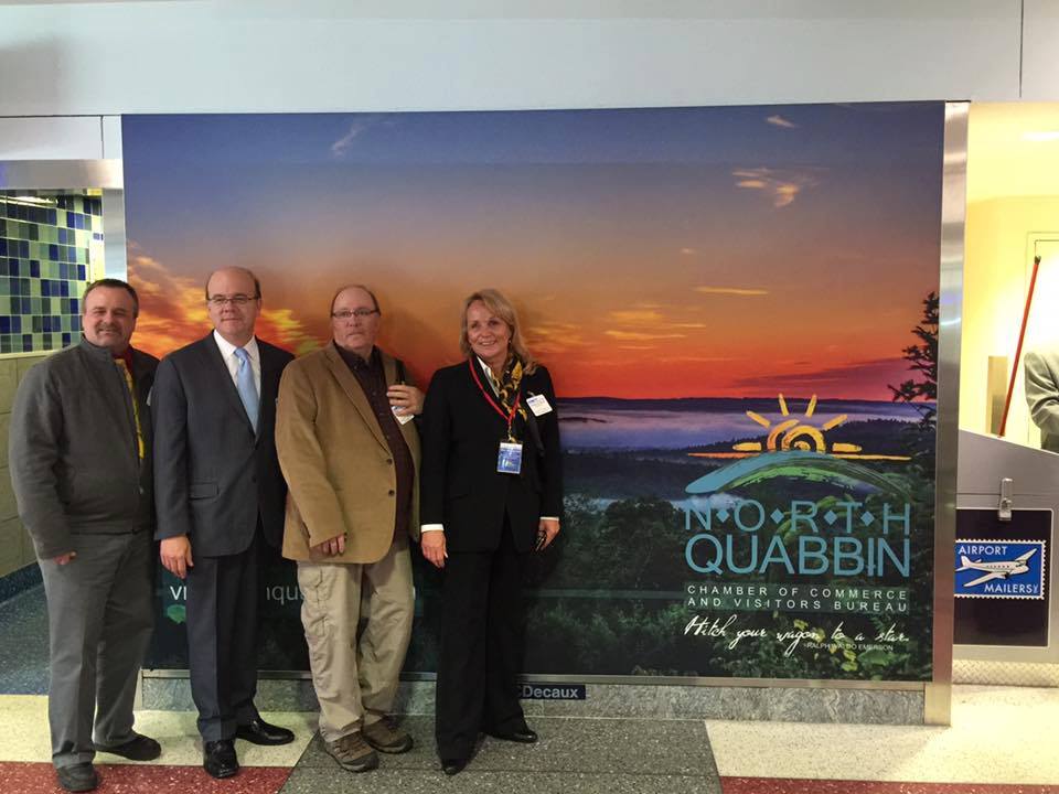   This is a photo I took of a New Salem Sunrise that is used by the North Quabbin Chamber of Commerce in Athol MA. &nbsp;Pictured (L to R) with me in front of my photo on the ad are Mark Wright, Congressman Jim McGovern, ME, and Mia Haringstad. &nbsp