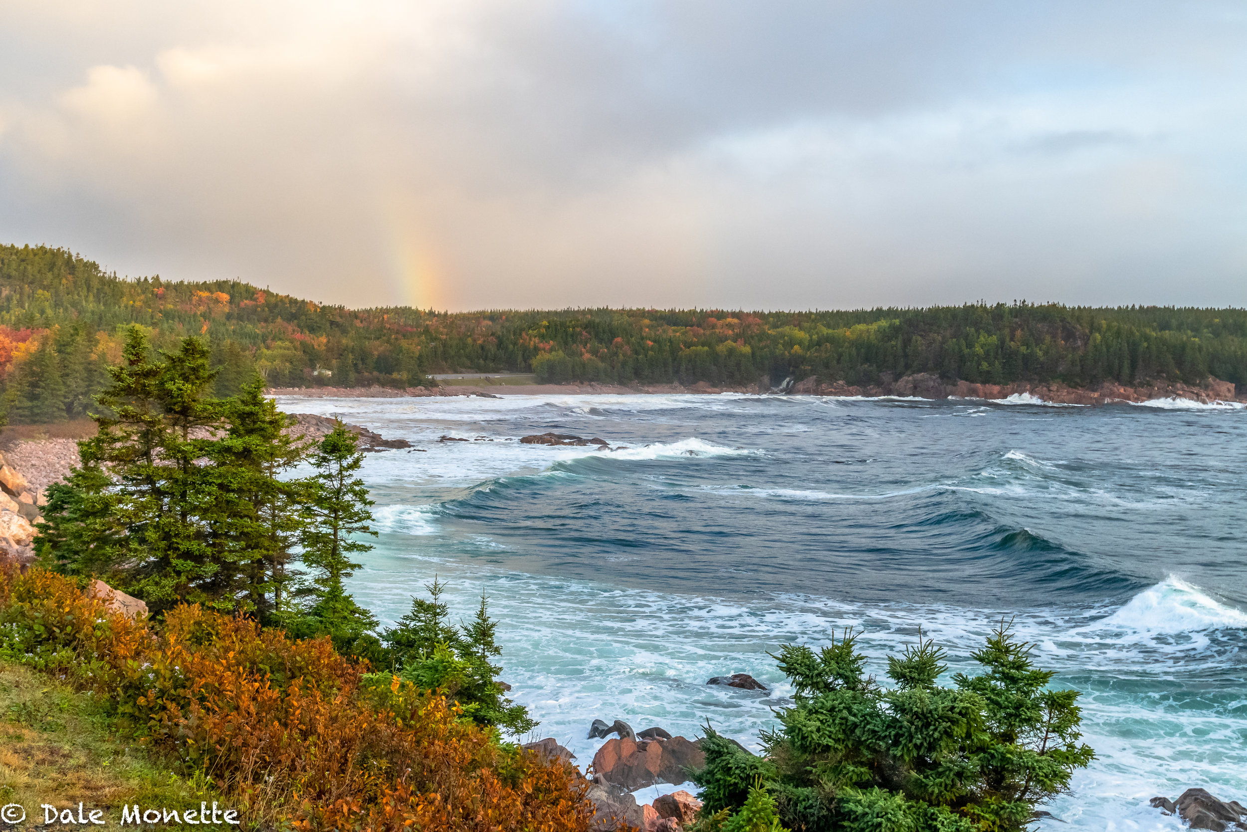   Black Brook Cove on the Cabot Trail, Cape Breton, Nova Scotia. Because of the weather systems up there, Cape Breton has the most rainbows a year in the world !    