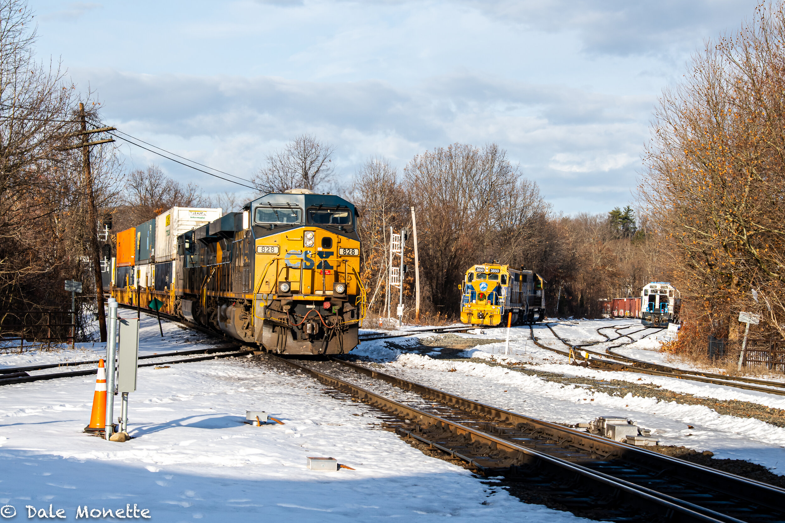   CSX, New England Central and Mass Central Railways all in the same shot in Palmer MA.  