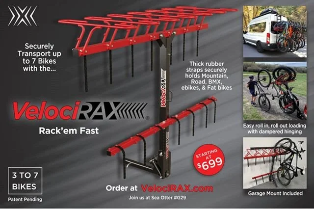 We would like to announce @velocirax as a 2020 Silver Level Sponsor!
.
Velocirax is a patent pending bike rack system that is a vertical mounted bike rack with roll in, roll out loading, has dampered hinging for easy loading and back door vehicle acc