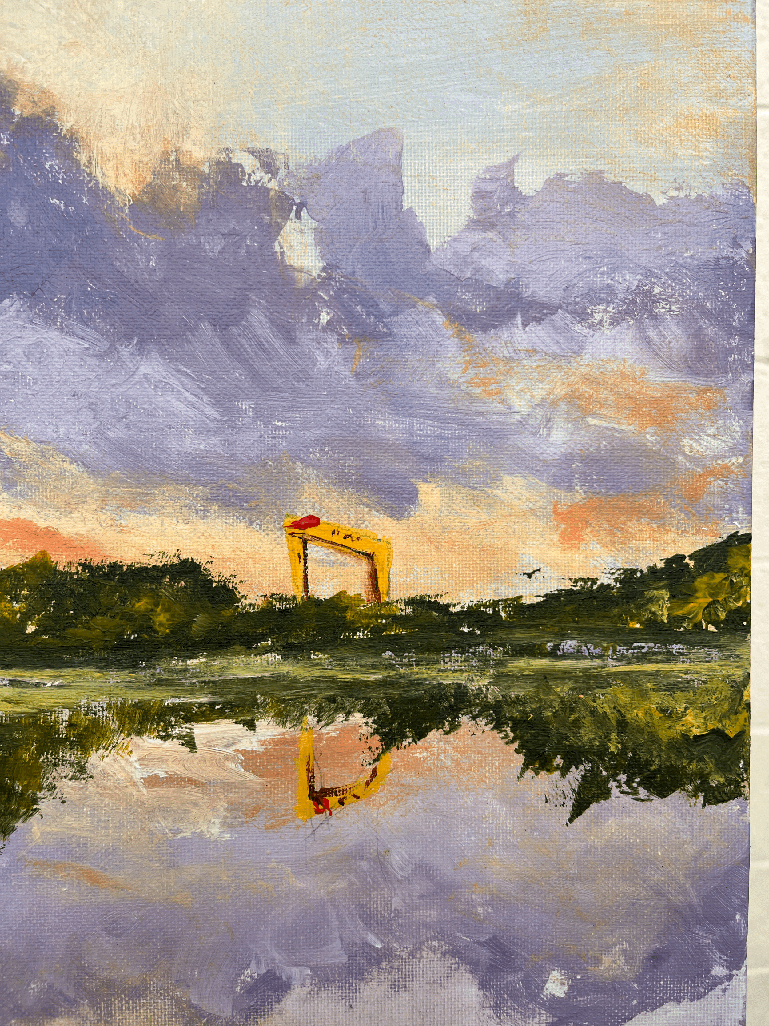 Belfast painting of Harland and Wolff cranes by abstract artist Eimear Campbell