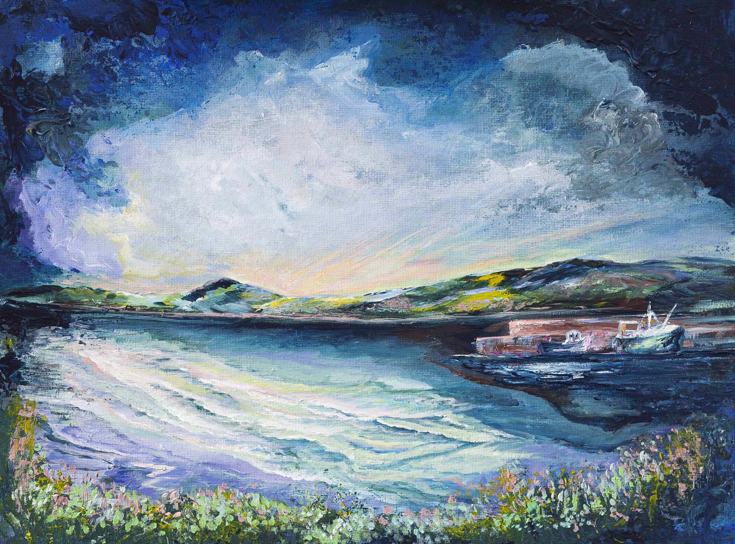 eimear campbell art painting Ireland seascape water boats blue mountain Carlingford lough painting Mournes sailing Belfast