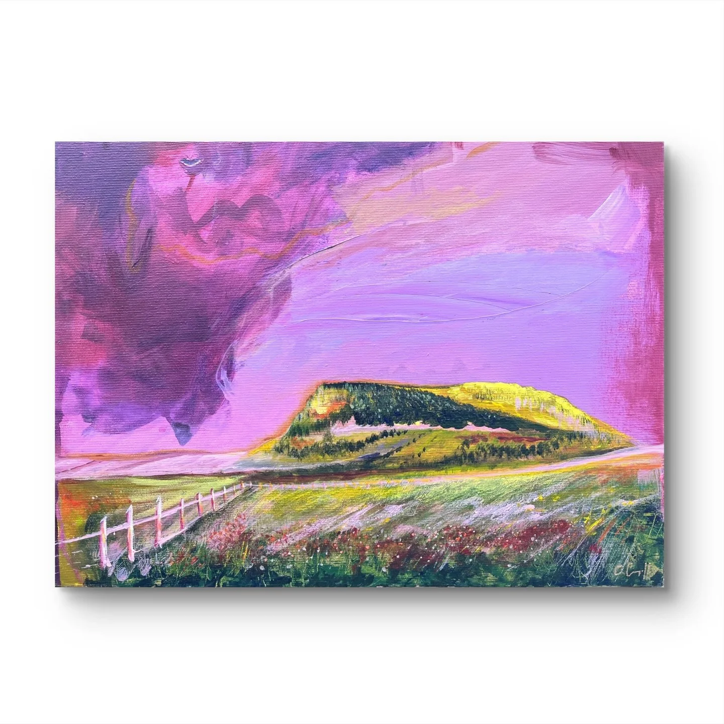 &lsquo;Midnight Walk with Benbulben&rsquo; 30x40cm framed acrylic on canvas - shop link in bio. 
Captures the majestic Benbulben mountain landscape in Sligo, after a moonlit stroll from Strandhill beach.

An original Irish landscape painting with dra