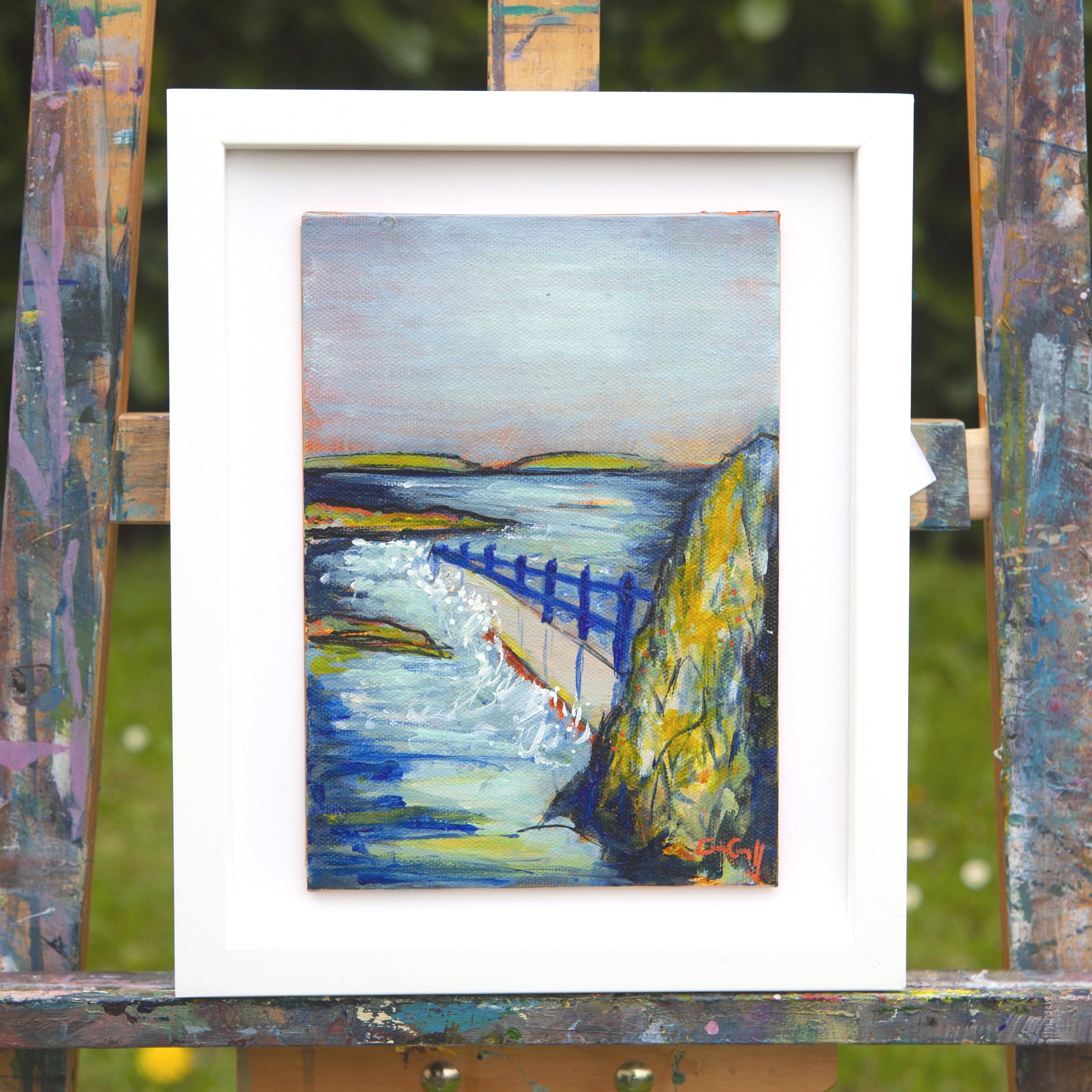 Skippingstone beach in Bangor Northern Ireland painting, art by irish artist Eimear Campbell, Belfast art, bangor painting, water art