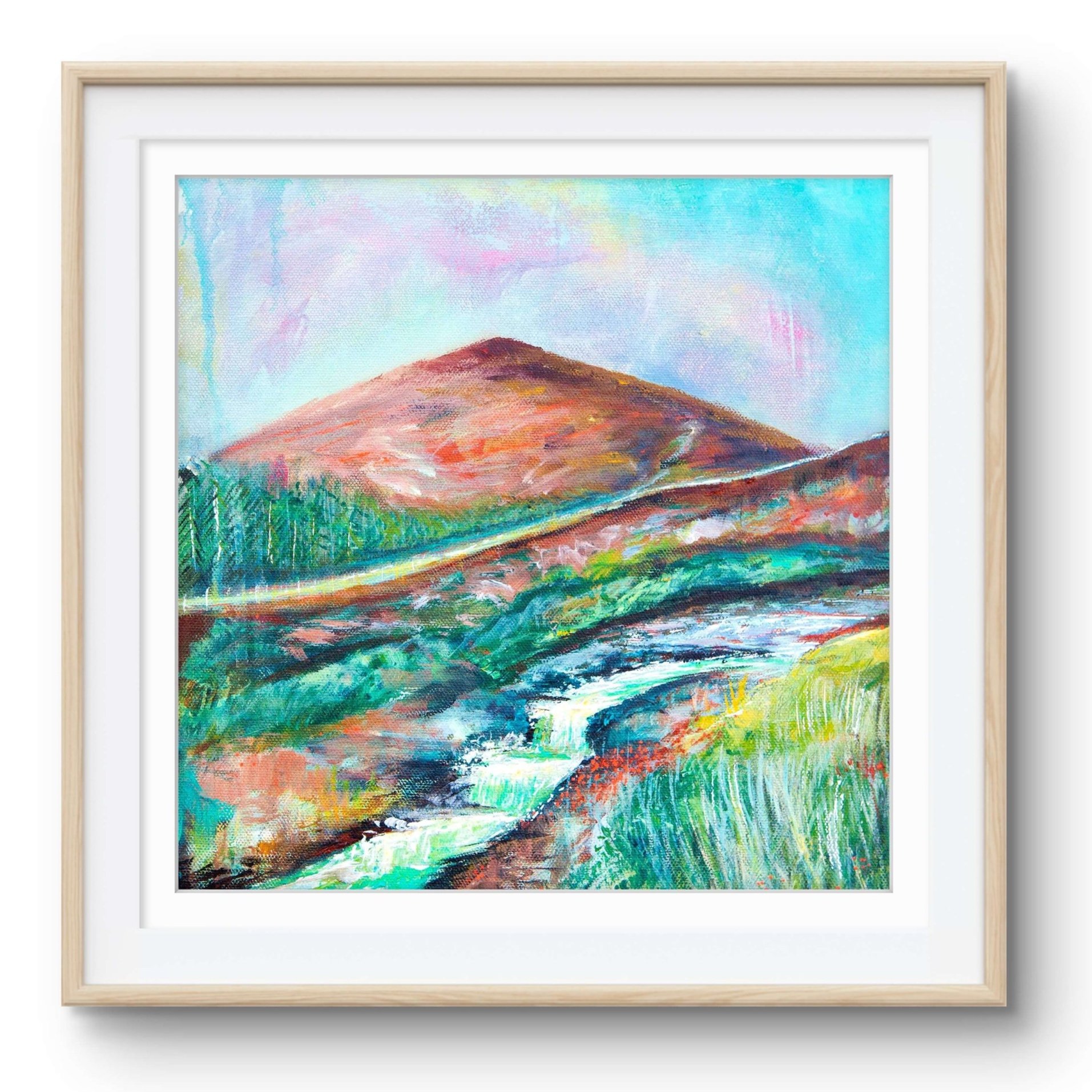 Contemporary Irish art, painting on Slieve Donard Mourne Mountains Ireland, Glen River painting, limited edition art print, Belfast artist Eimear Campbell