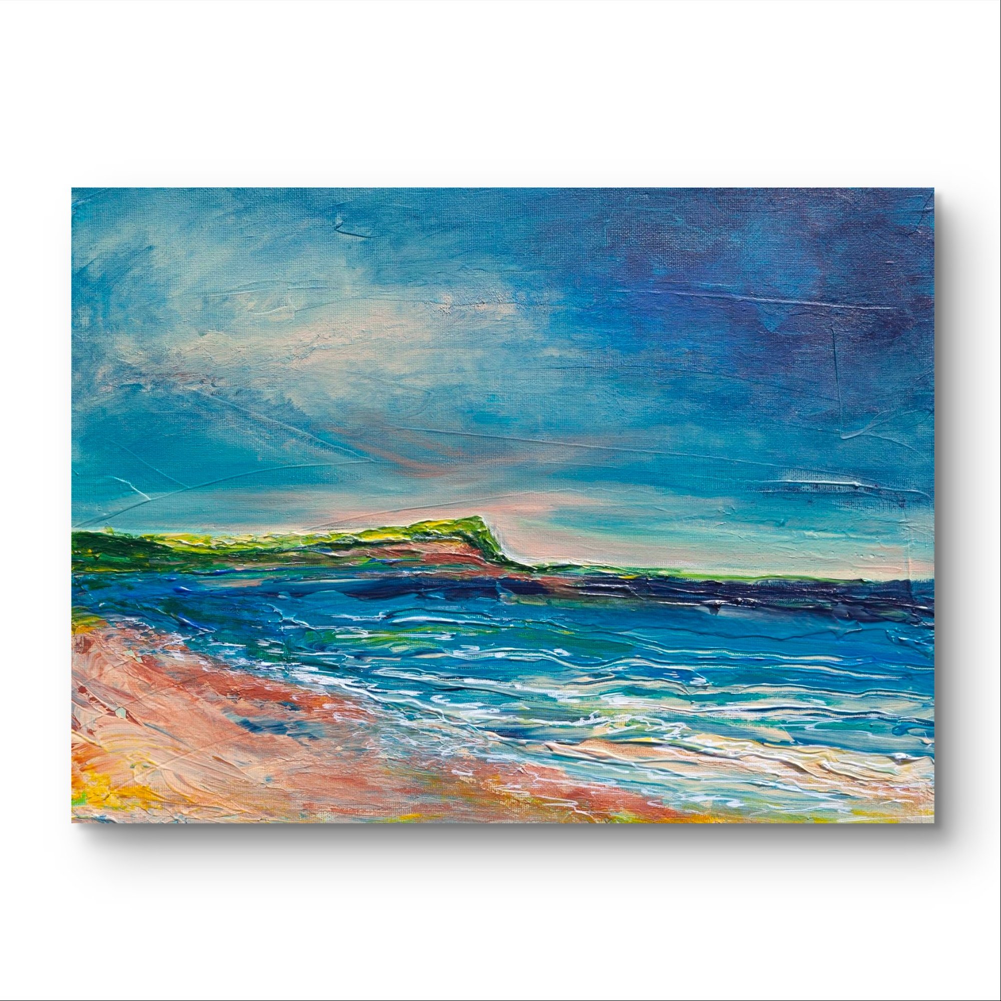 donegal painting of rossnowlagh beach, surf beach art, abstract irish nature painting, buy local art, buy irish art, buy original paintings