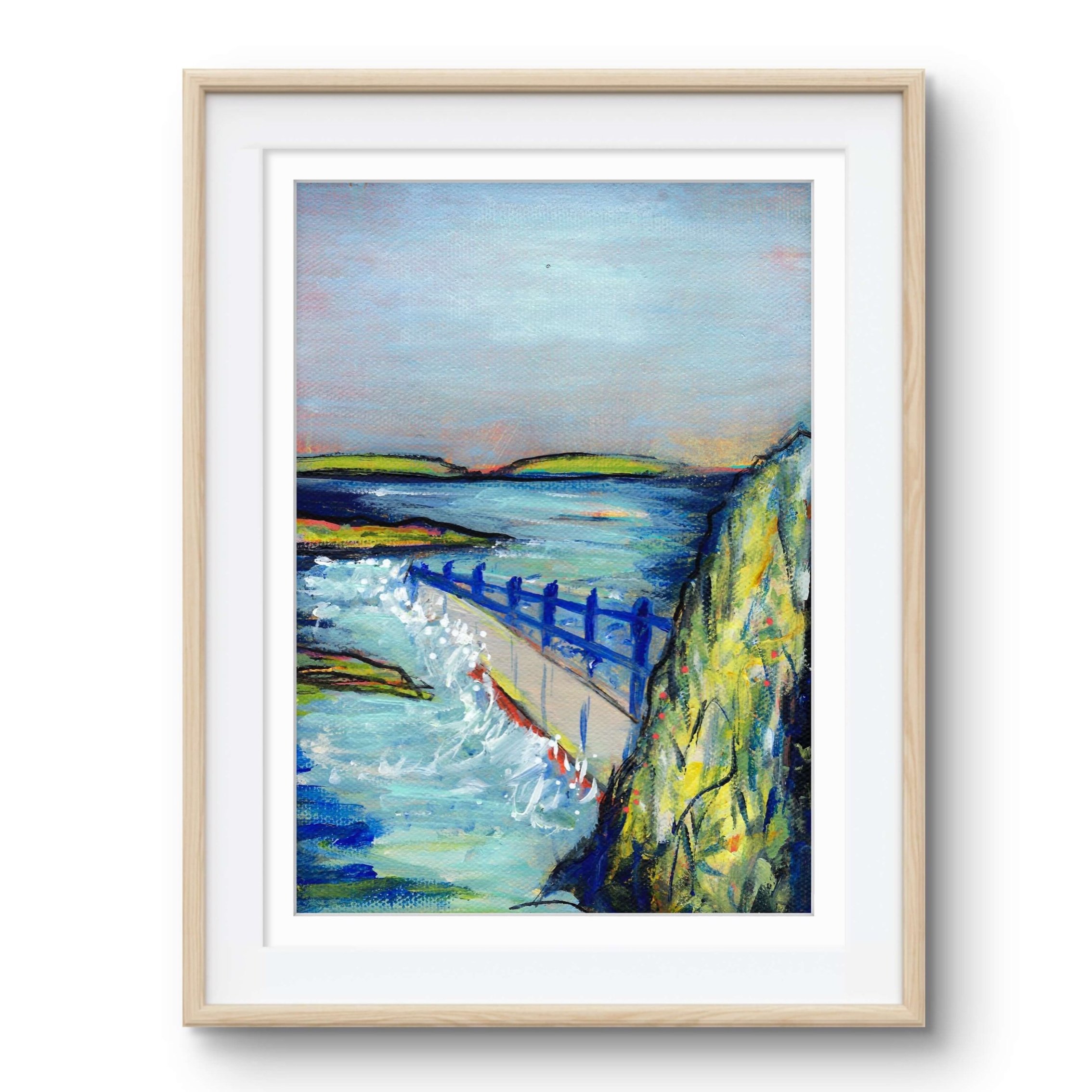 Skippingstone beach in Bangor Northern Ireland painting, art by irish artist Eimear Campbell, Belfast art, bangor painting, water art