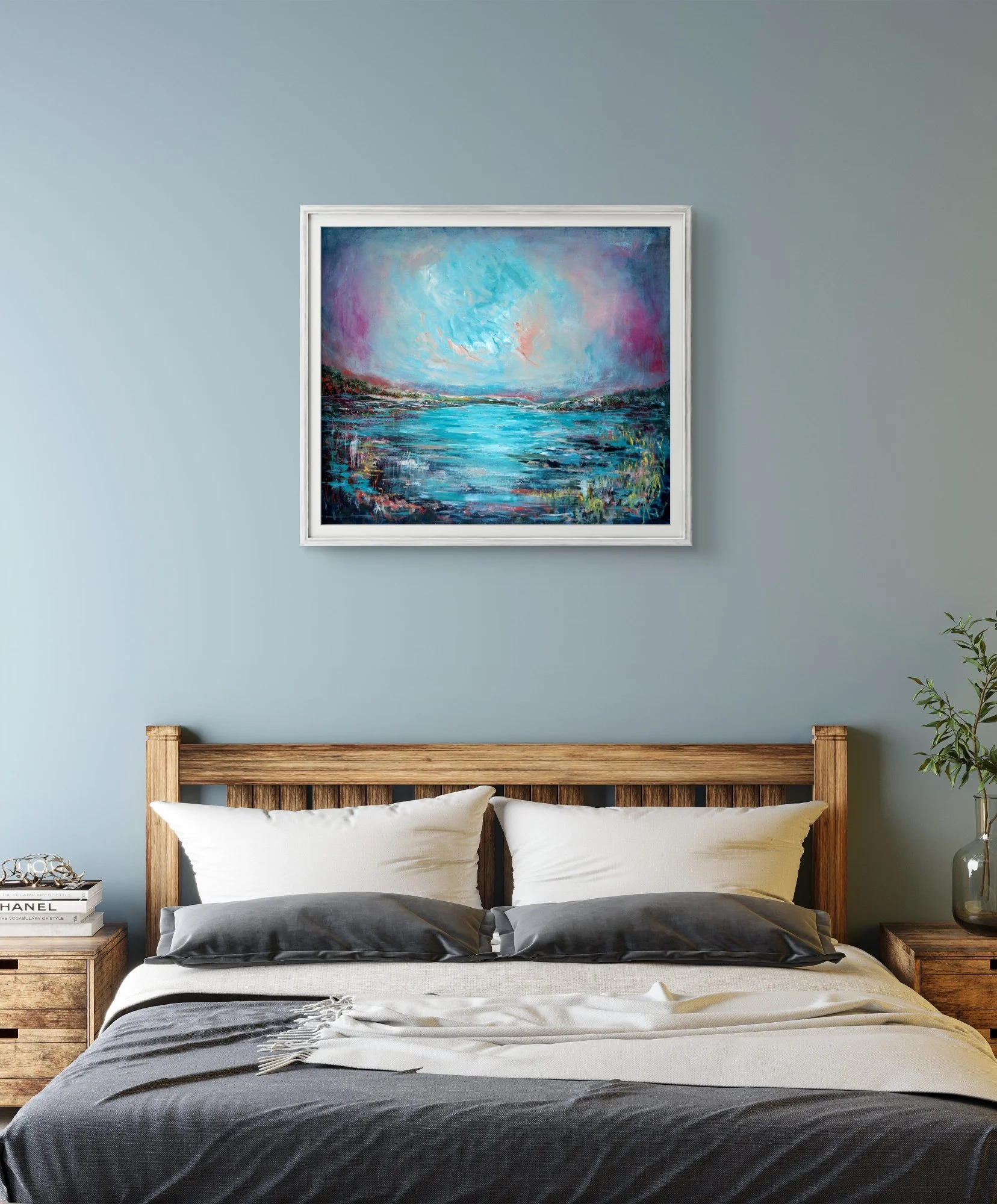 Original art abstract colourful landscape water painting by Irish artist Eimear Campbell