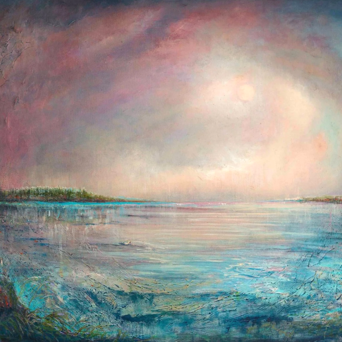 lake landscape painting, slow days painting, fermanagh lough erne painting