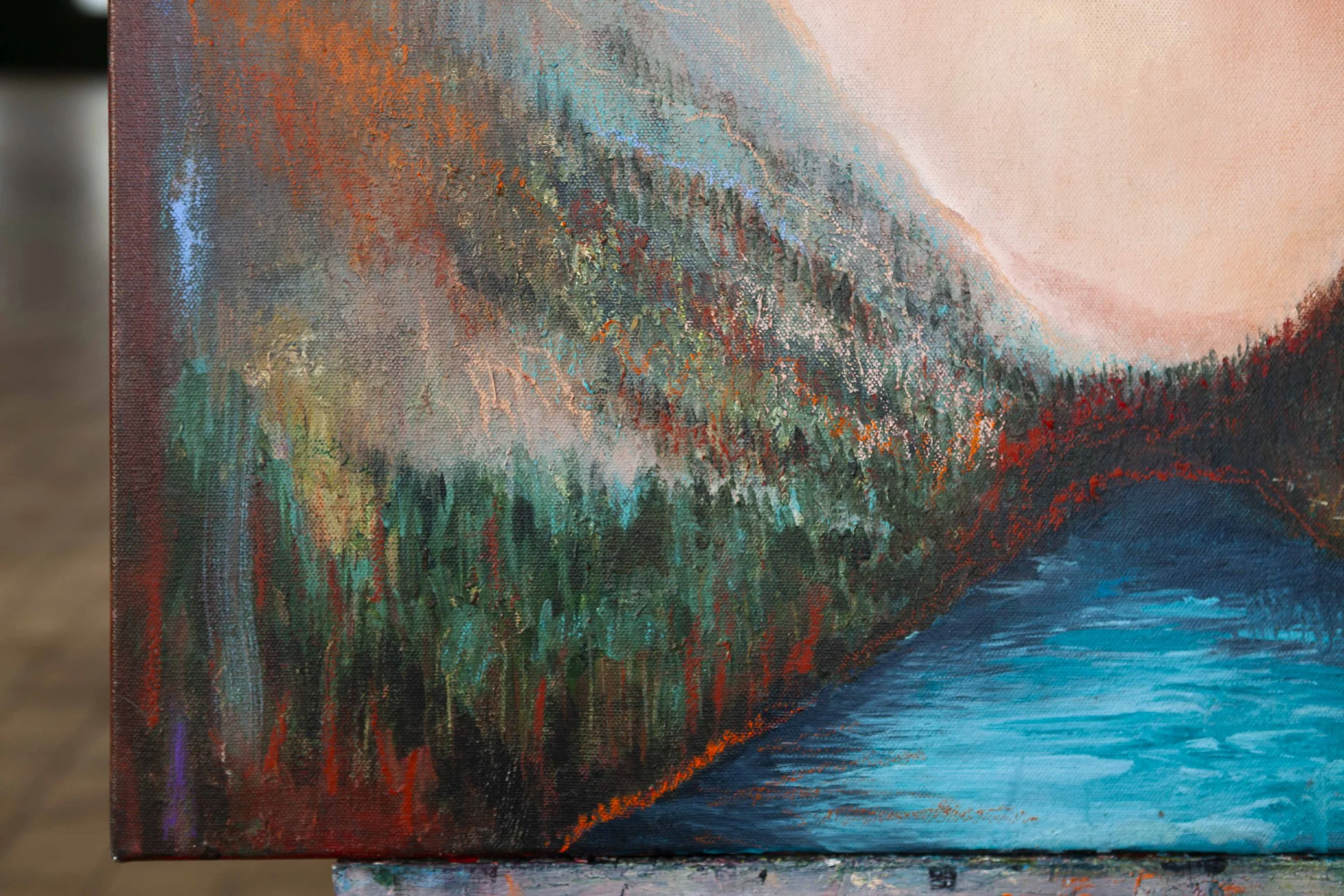 abstract mountain painting, landscape art, irish artist, eimearcampbell art, lake painting, austria painting, home interior, art for the home, art for sale
