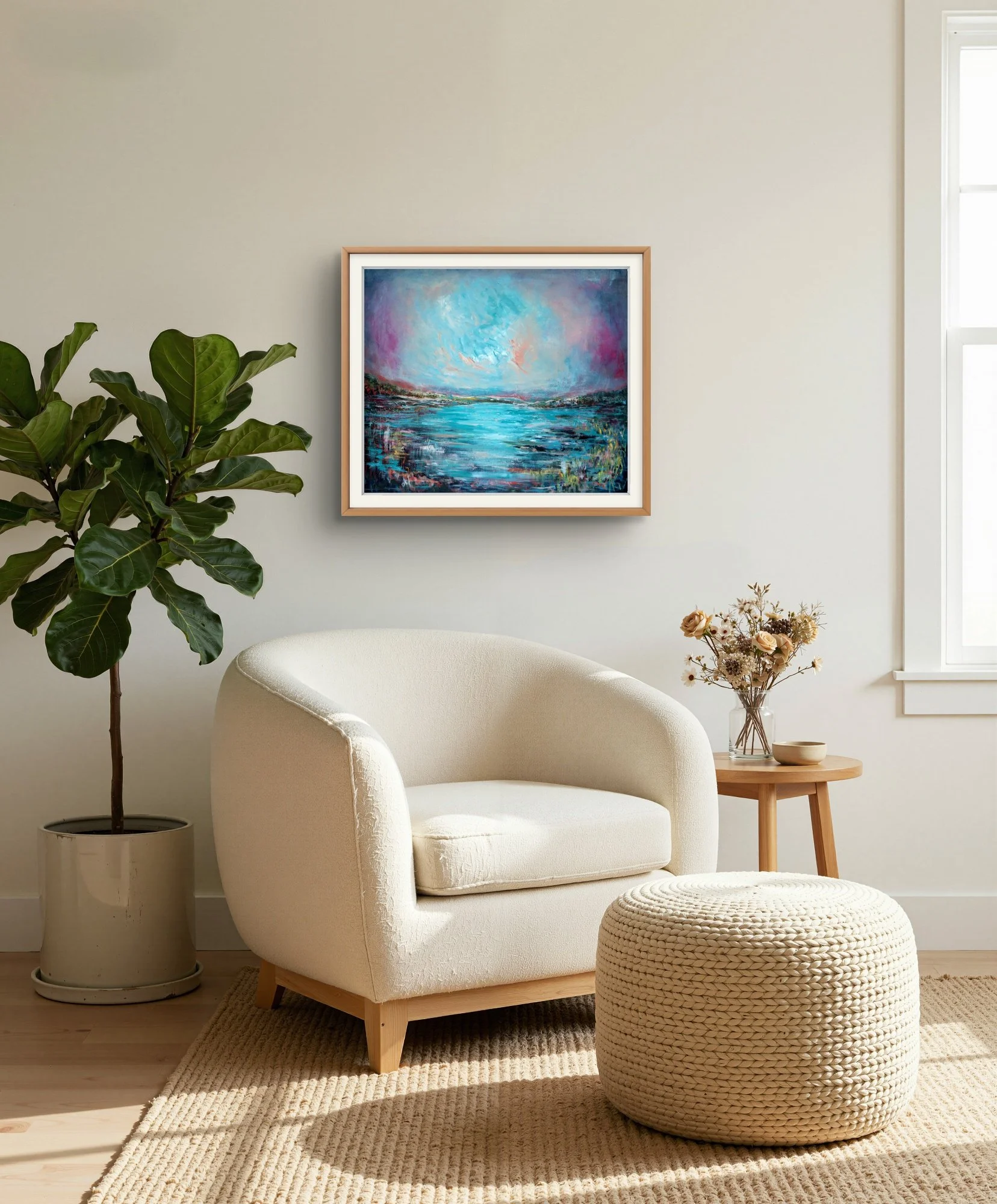 Original art abstract colourful landscape water painting by Irish artist Eimear Campbell