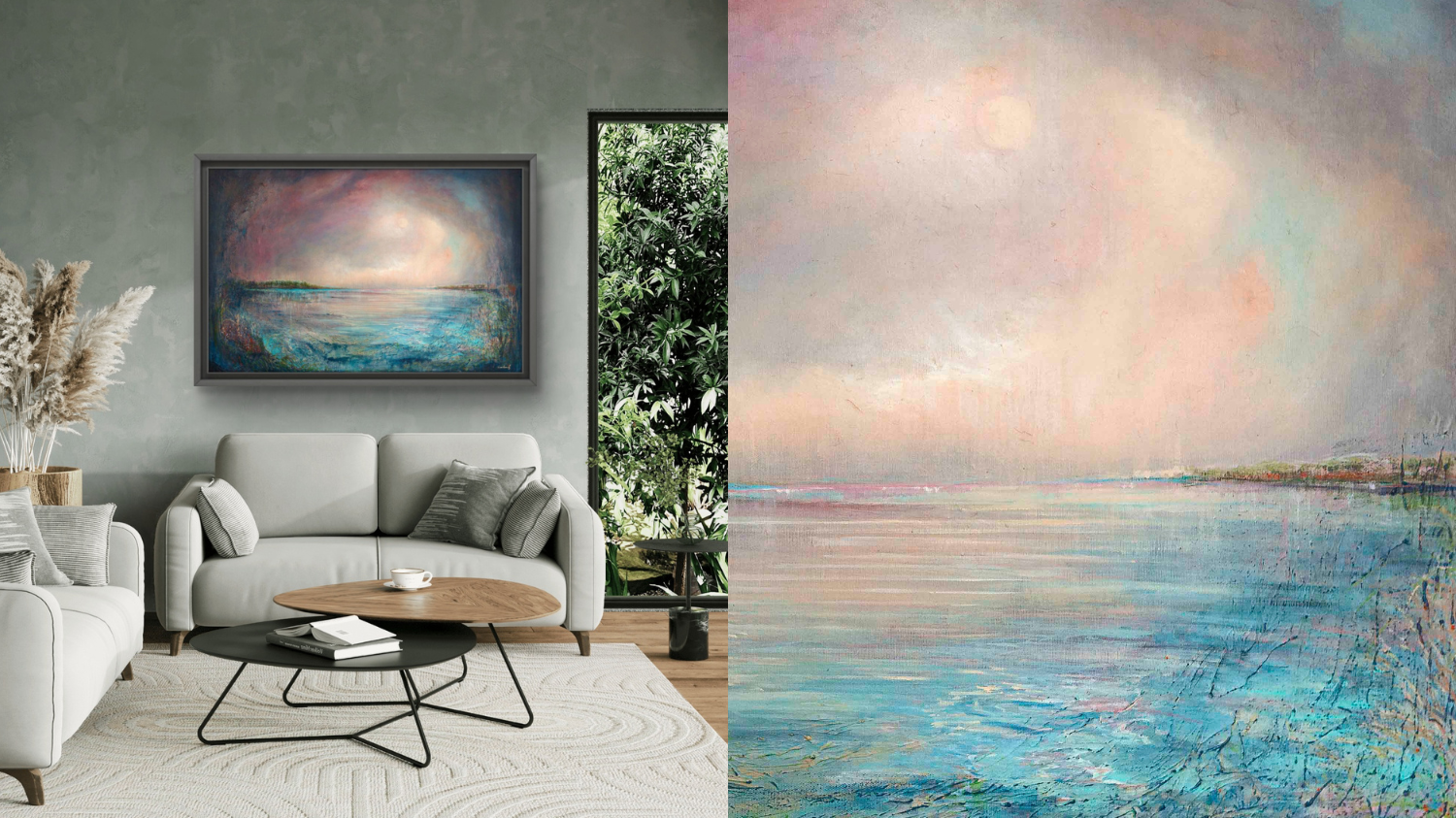 Lake painting on canvas, original art, buy irish art, water painting, art for living room, art for hallway, art for bedroom, large painting, belfast artist