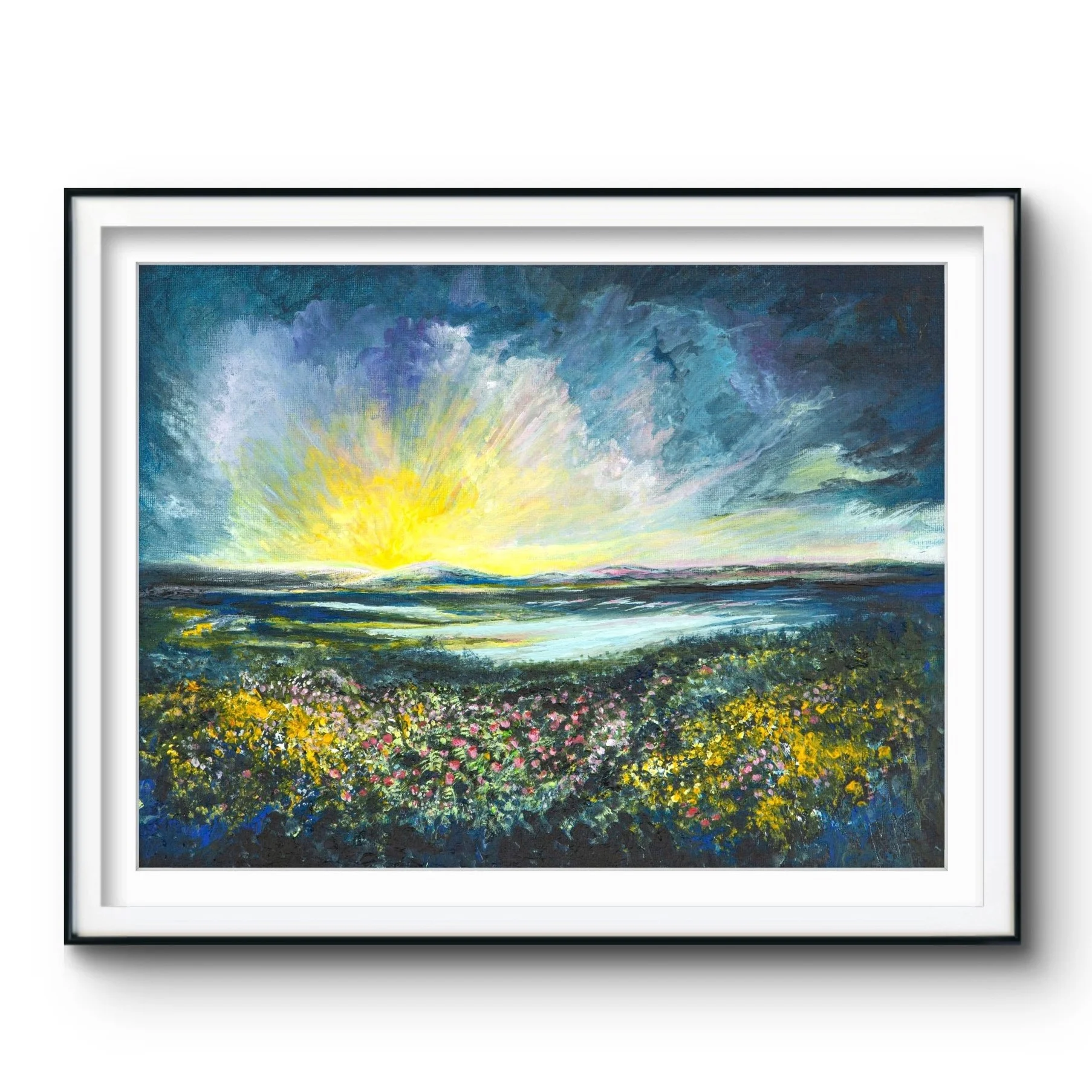 Redburn Country Park painting, East Belfast art, painting of belfast lough, Black, Divis Cavehill mountain art, Belfast limited edition art print.