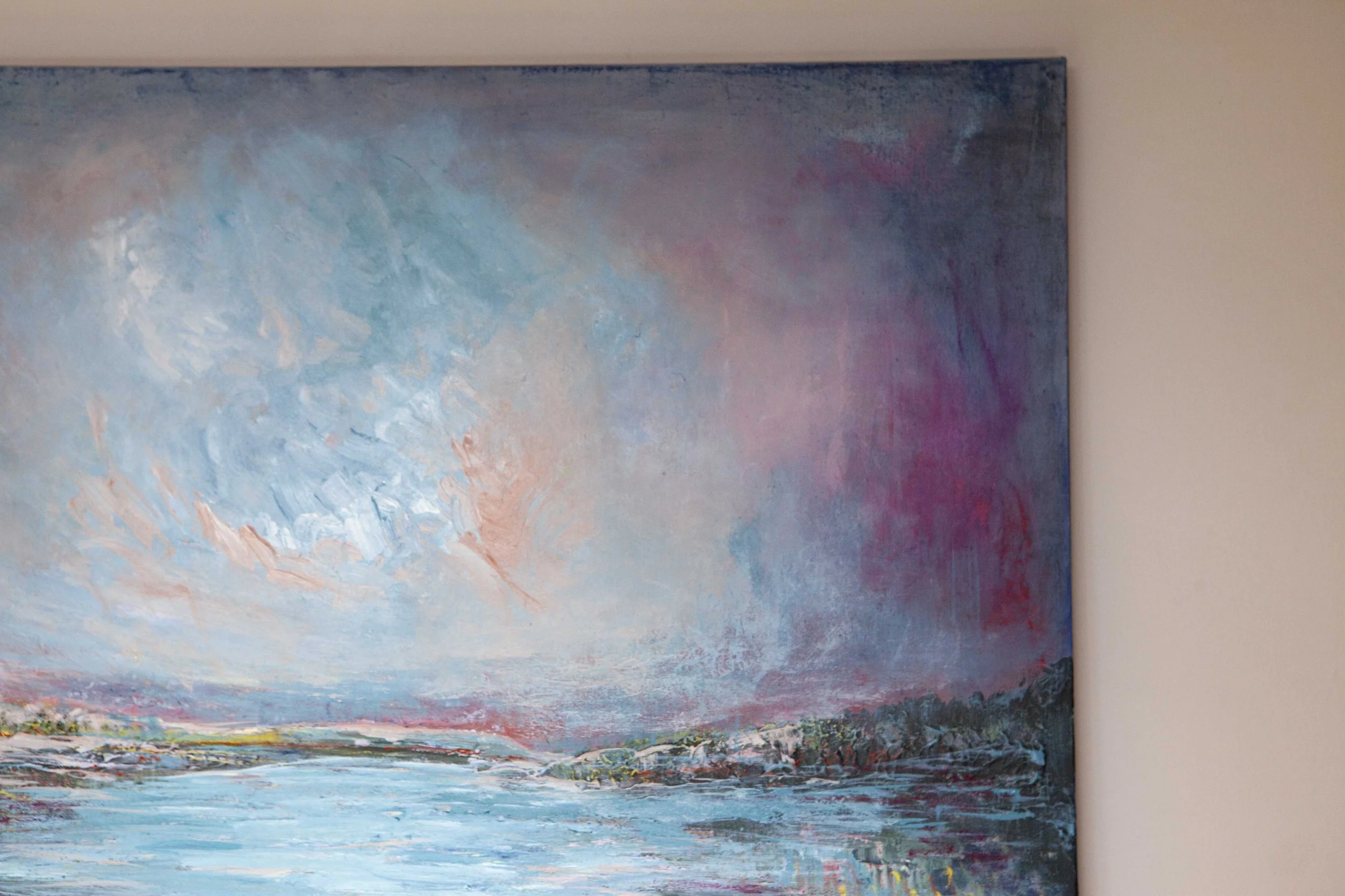 abstract irish art, atmospheric painting, painting for living room, nature painting, irish art for sale, buy art from Belfast artist, painting of lough erne fermanagh, water abstract painting