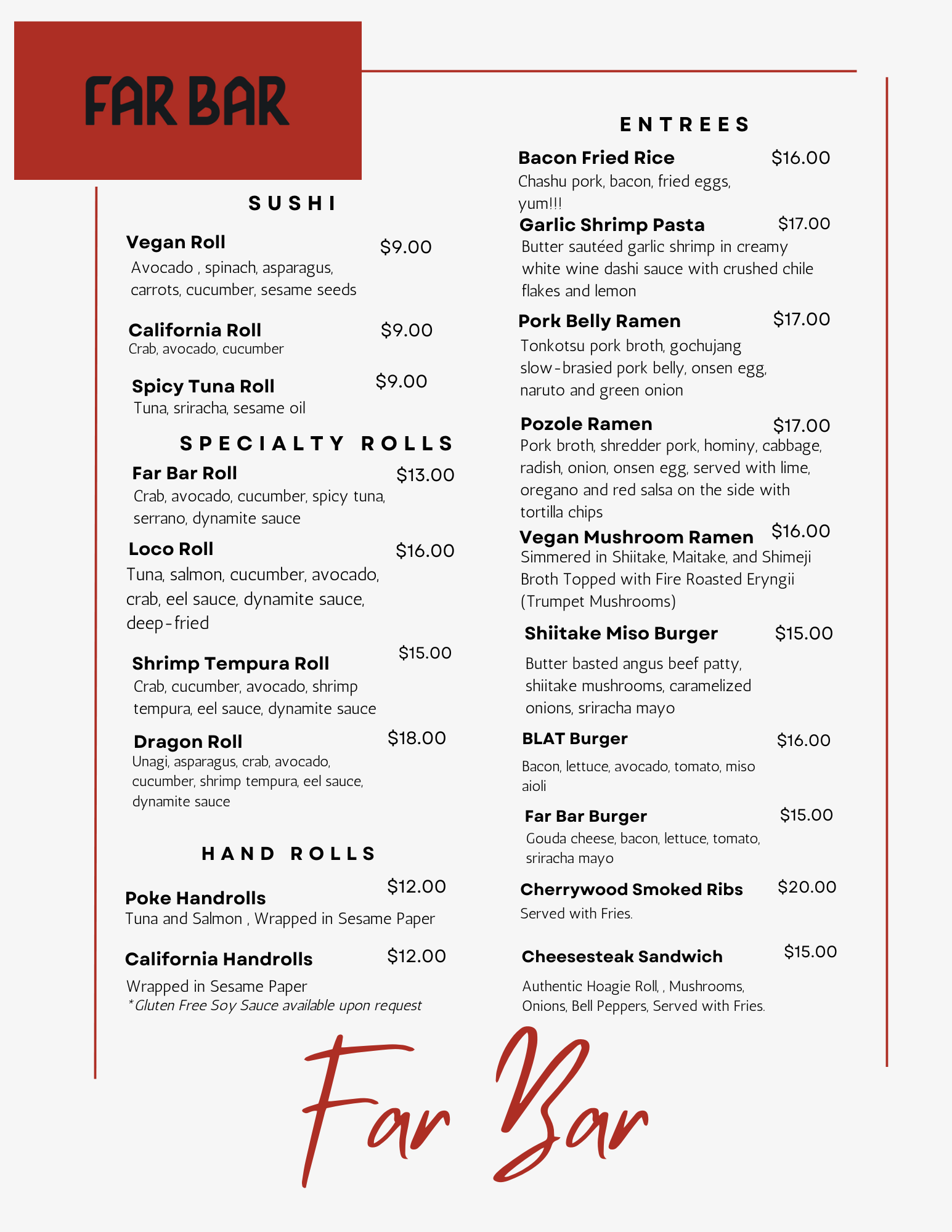 Food & Drinks — Far Bar