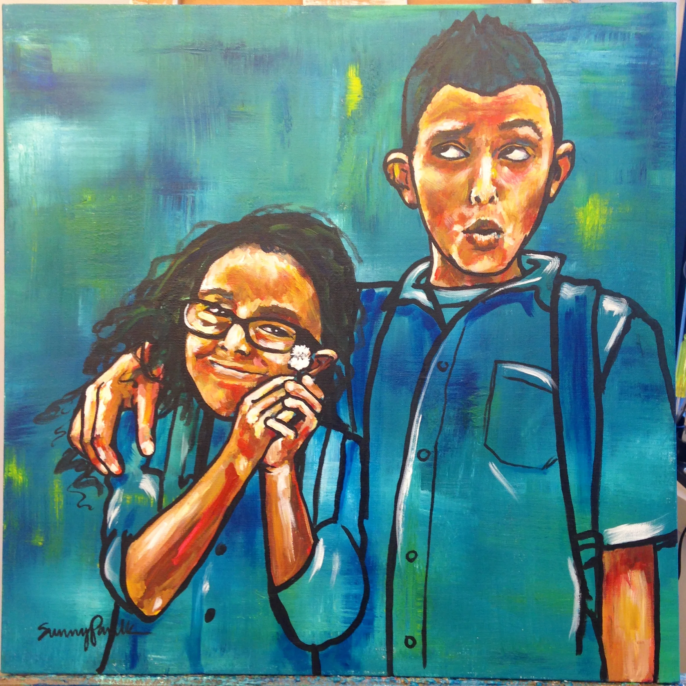 Binks and Diego. Acrylic on canvas, 24"x24." 2017