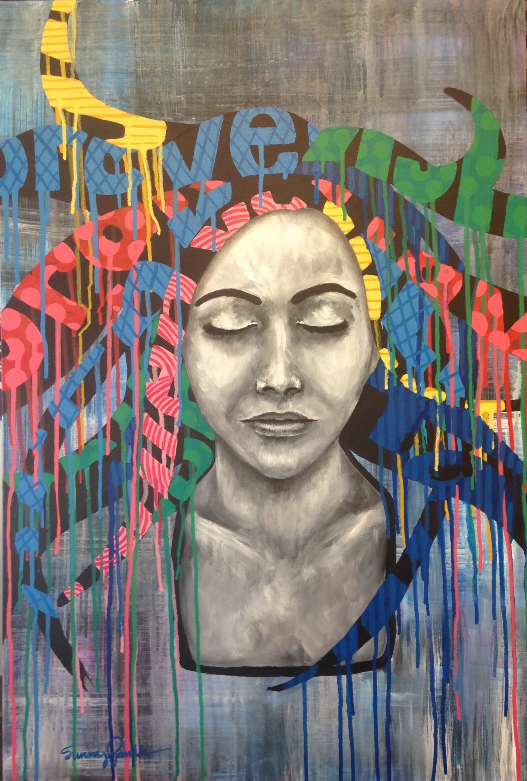 I am Still (#1). Acrylic on canvas, 24"x36." 2017