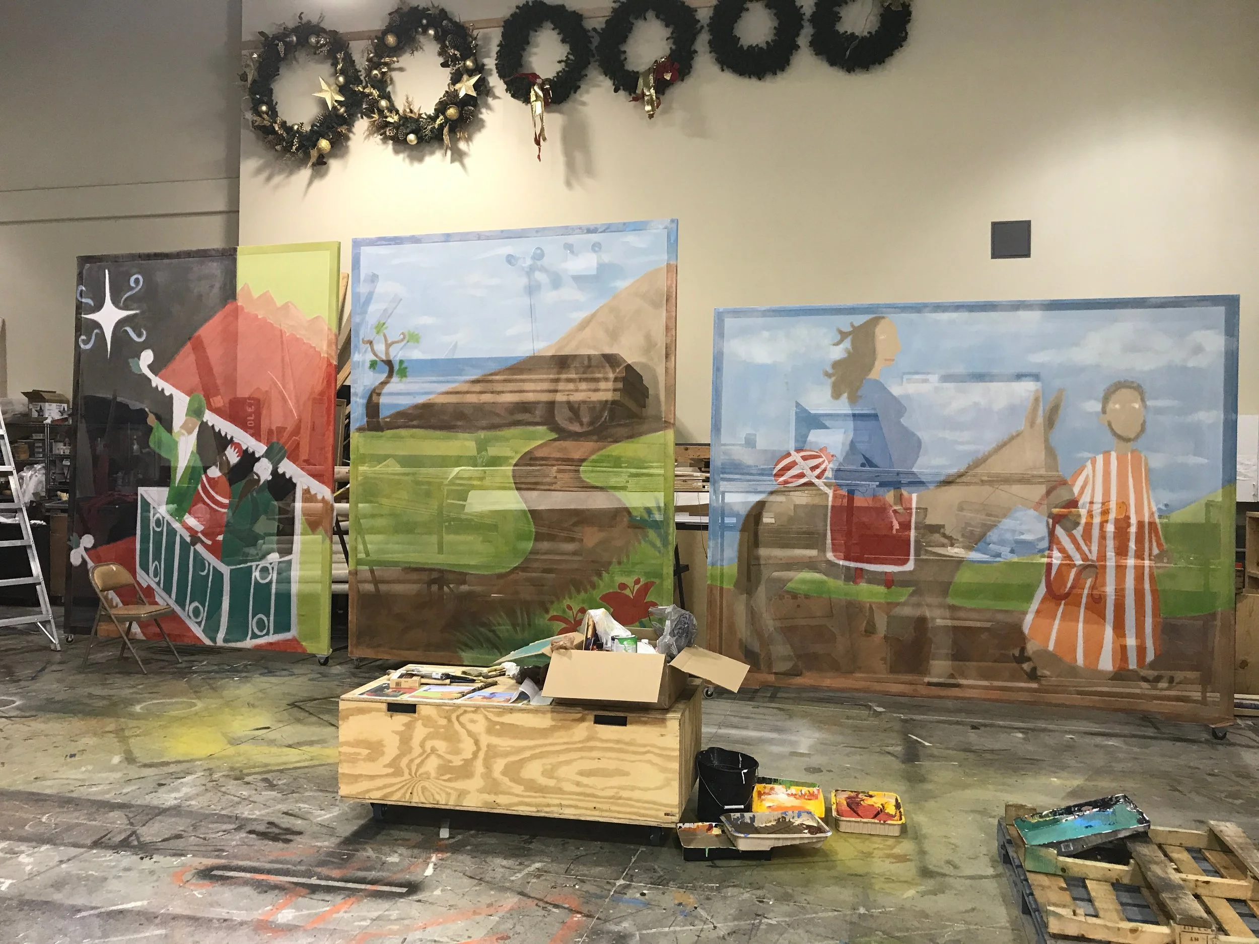 Two 8'x10' and one 10'x8' scrims for Frazer UMC Christmas Musical, 2017.