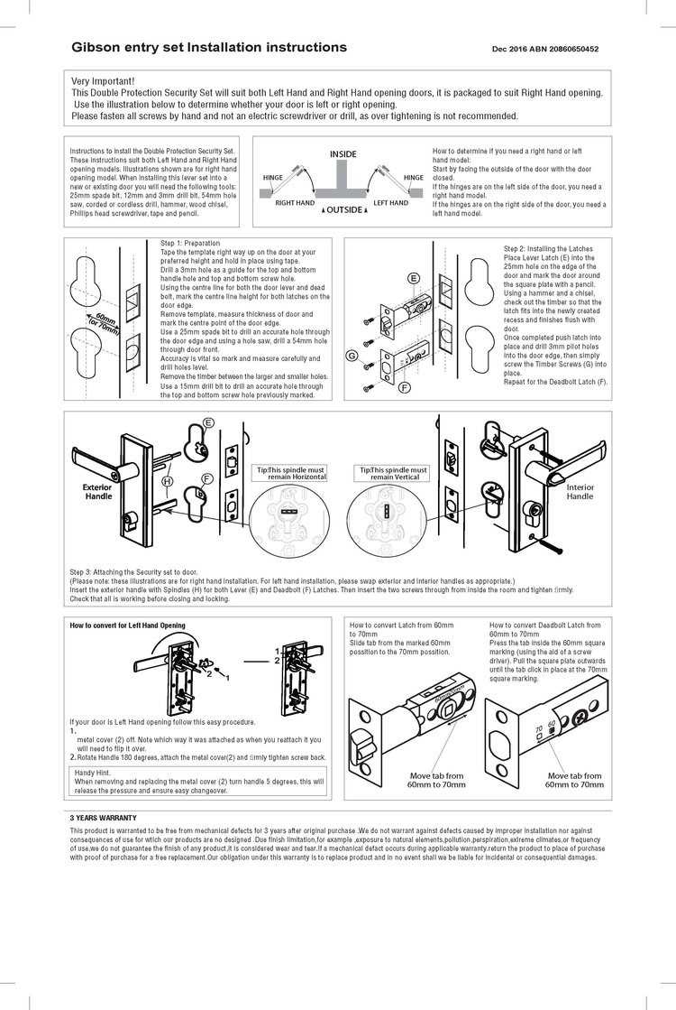 Gibson installation instructions (Template is on separate download)