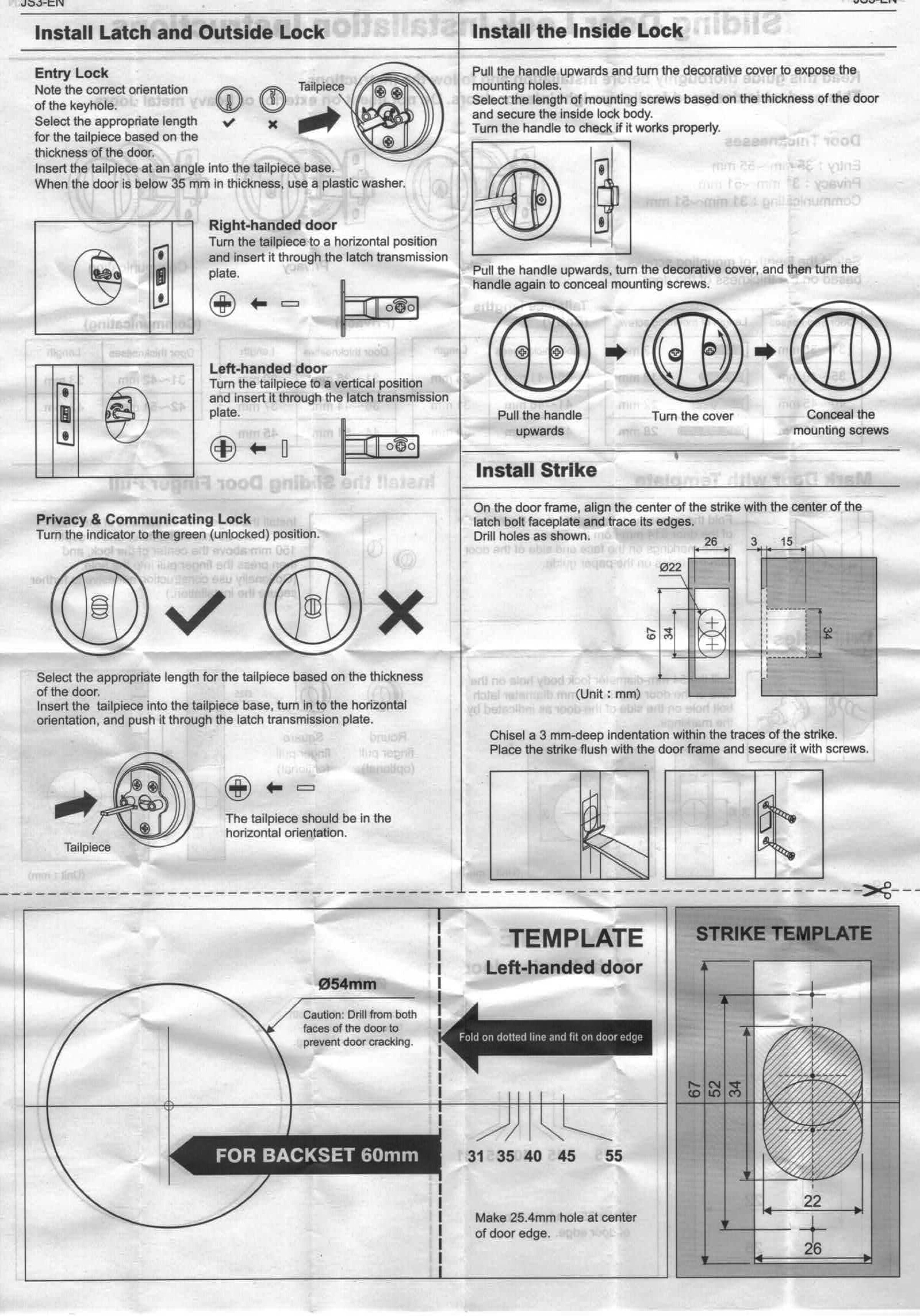 Lockable Cavity sliding Door lock Range - Fitting Instructions