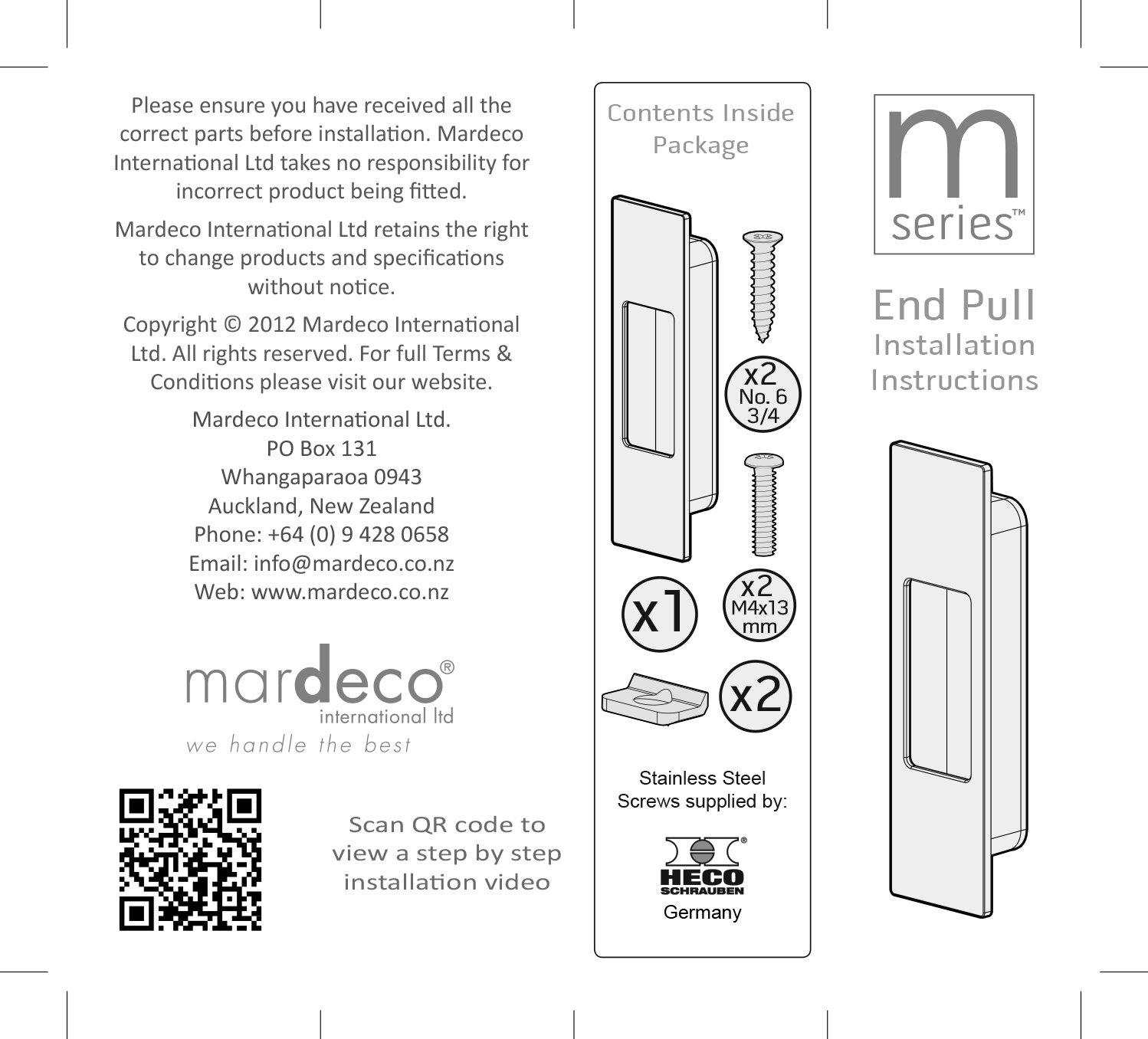Mardeco 8001 End Pull fitting instructions
