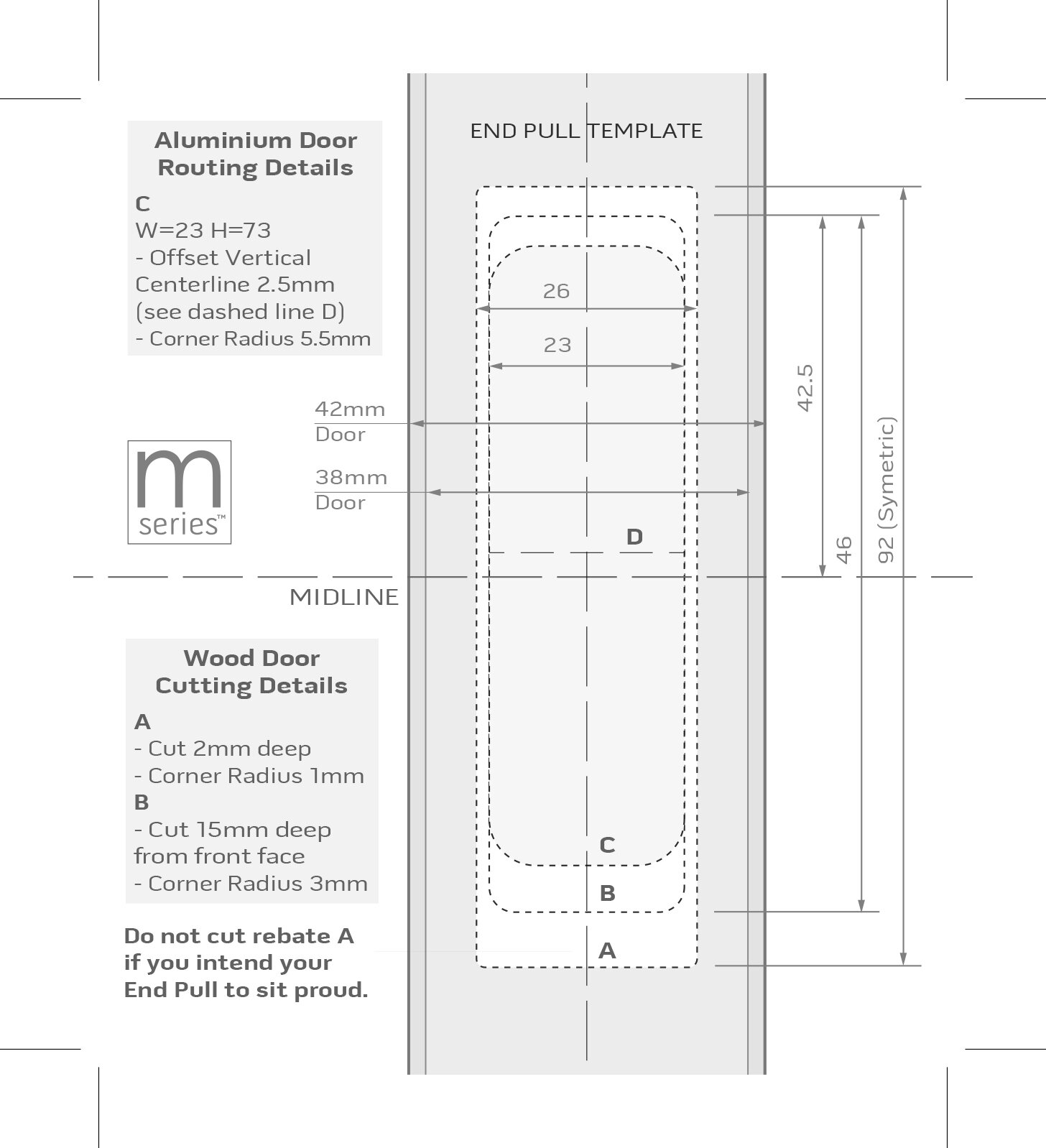 Mardeco 8001 - End Pull - Template - Sliding door mounted