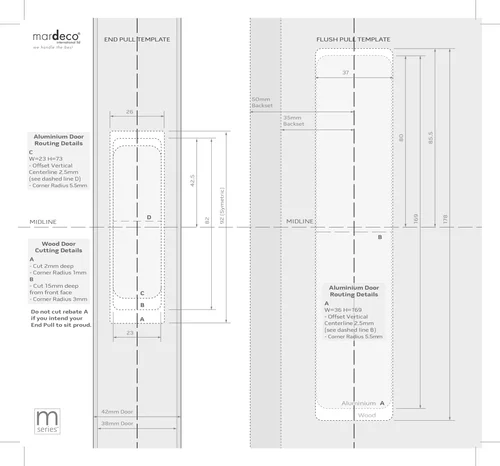 Mardeco 8008 - Flush Pull Set Incl End Pull - Template
