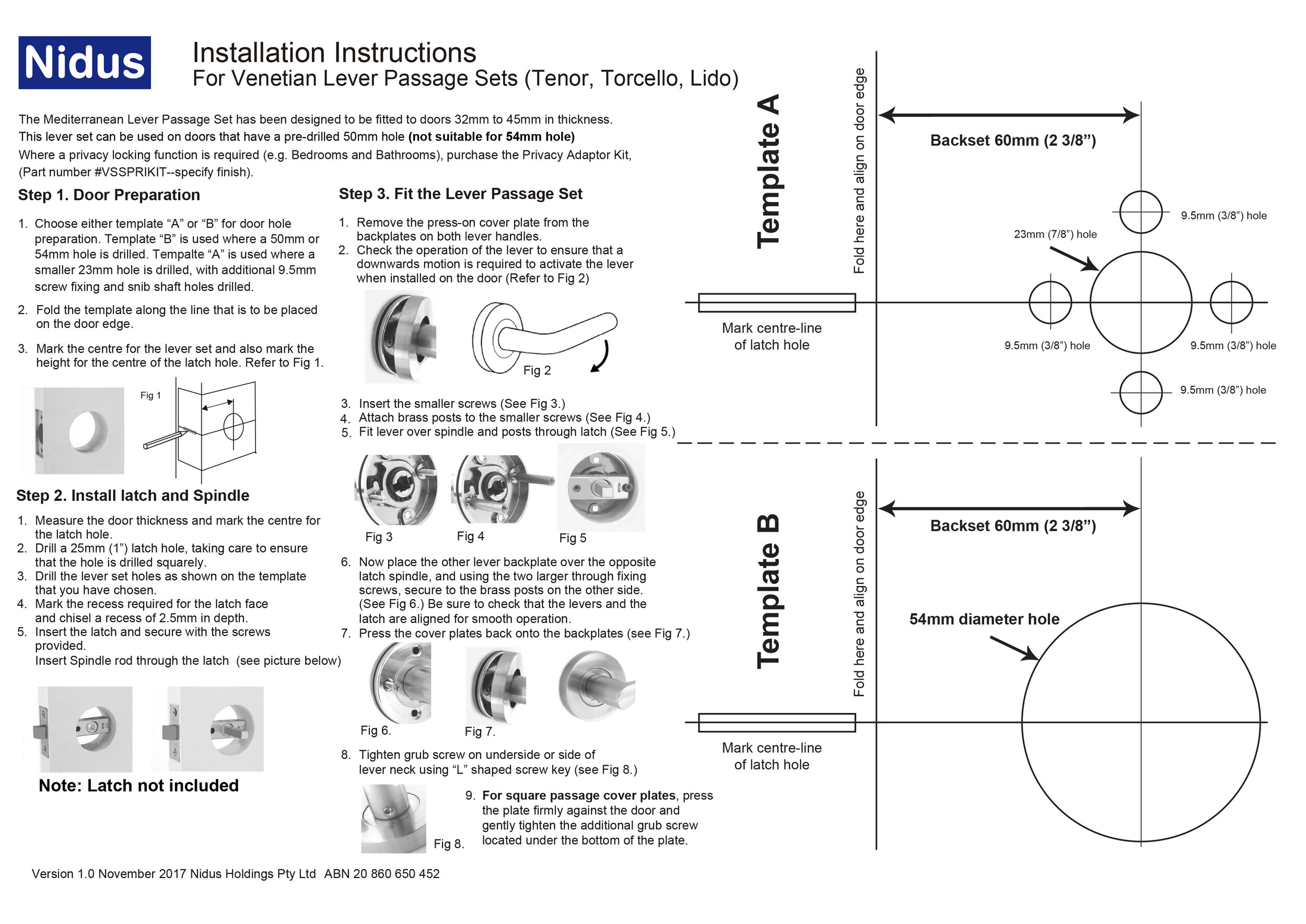 Venetian stainless steel instructions and templates