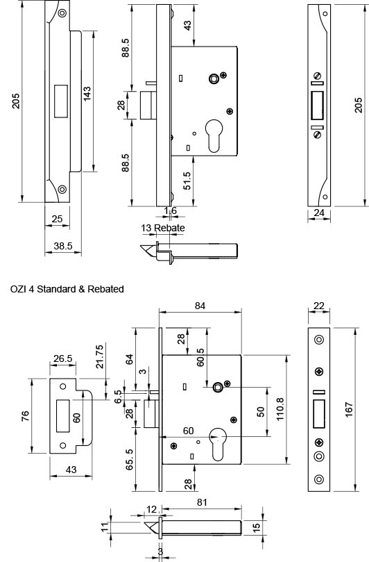 OZI 4 Standard + Rebated Assembly Drawing