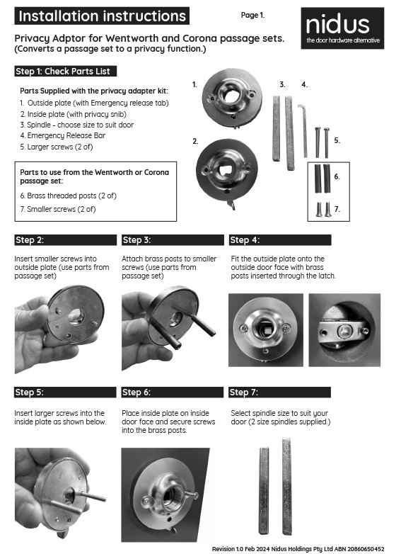 Privacy adaptor for Wentworth & Corona - Instructions