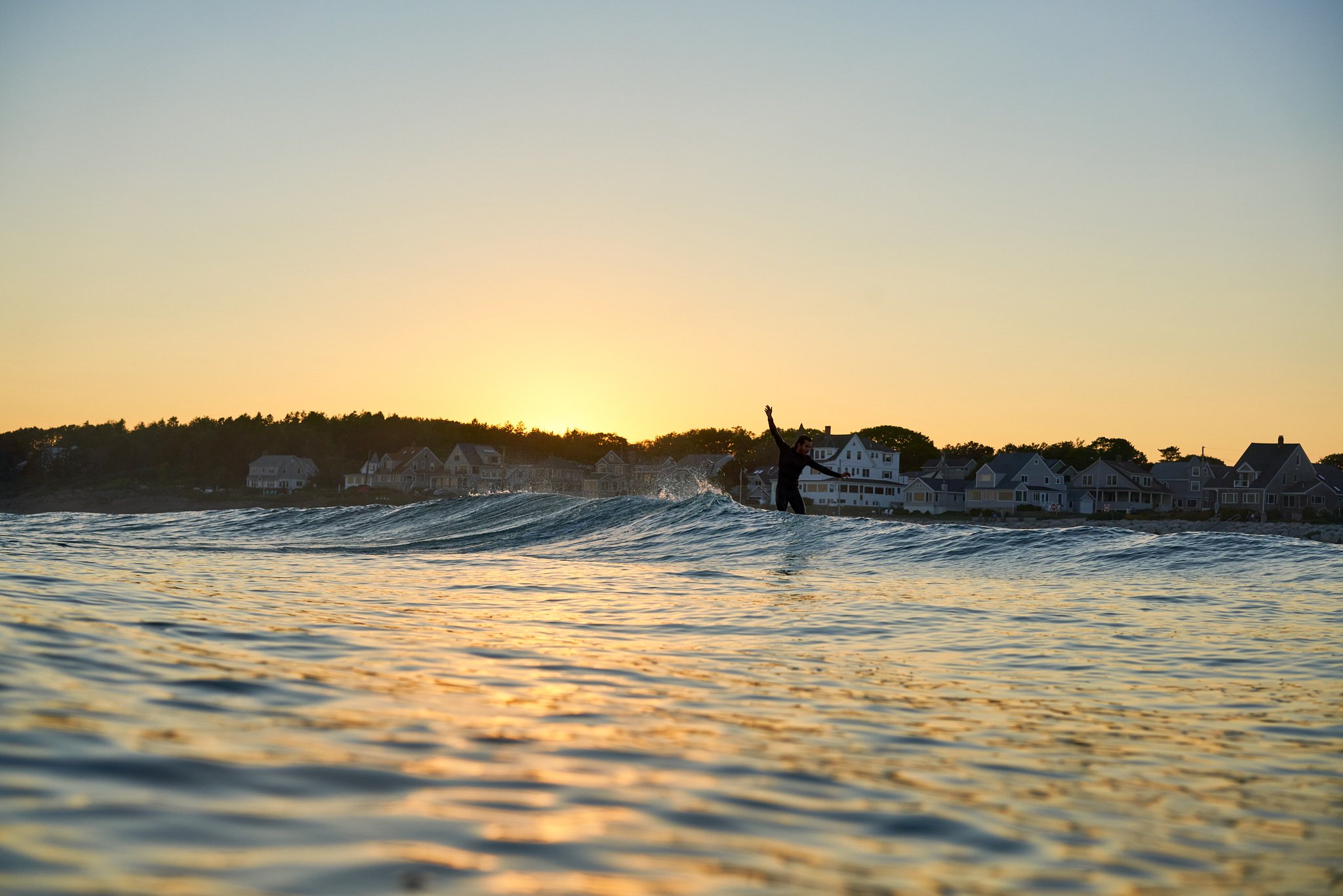 Unknown surfer at sunset, Higgins Beach, Maine, Surf Photography