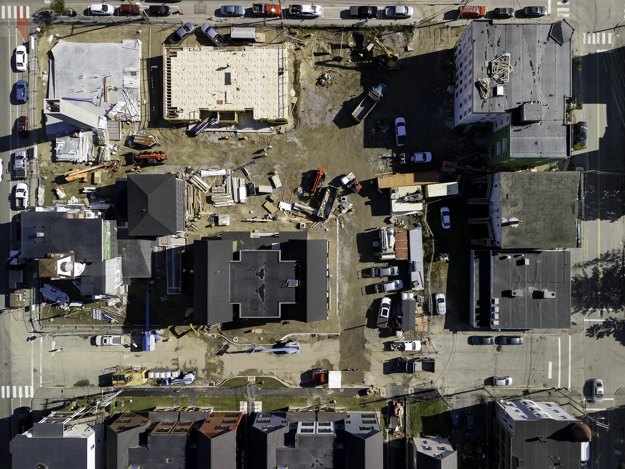 Overhead view of a construction site from a drone, construction photography, drone photography