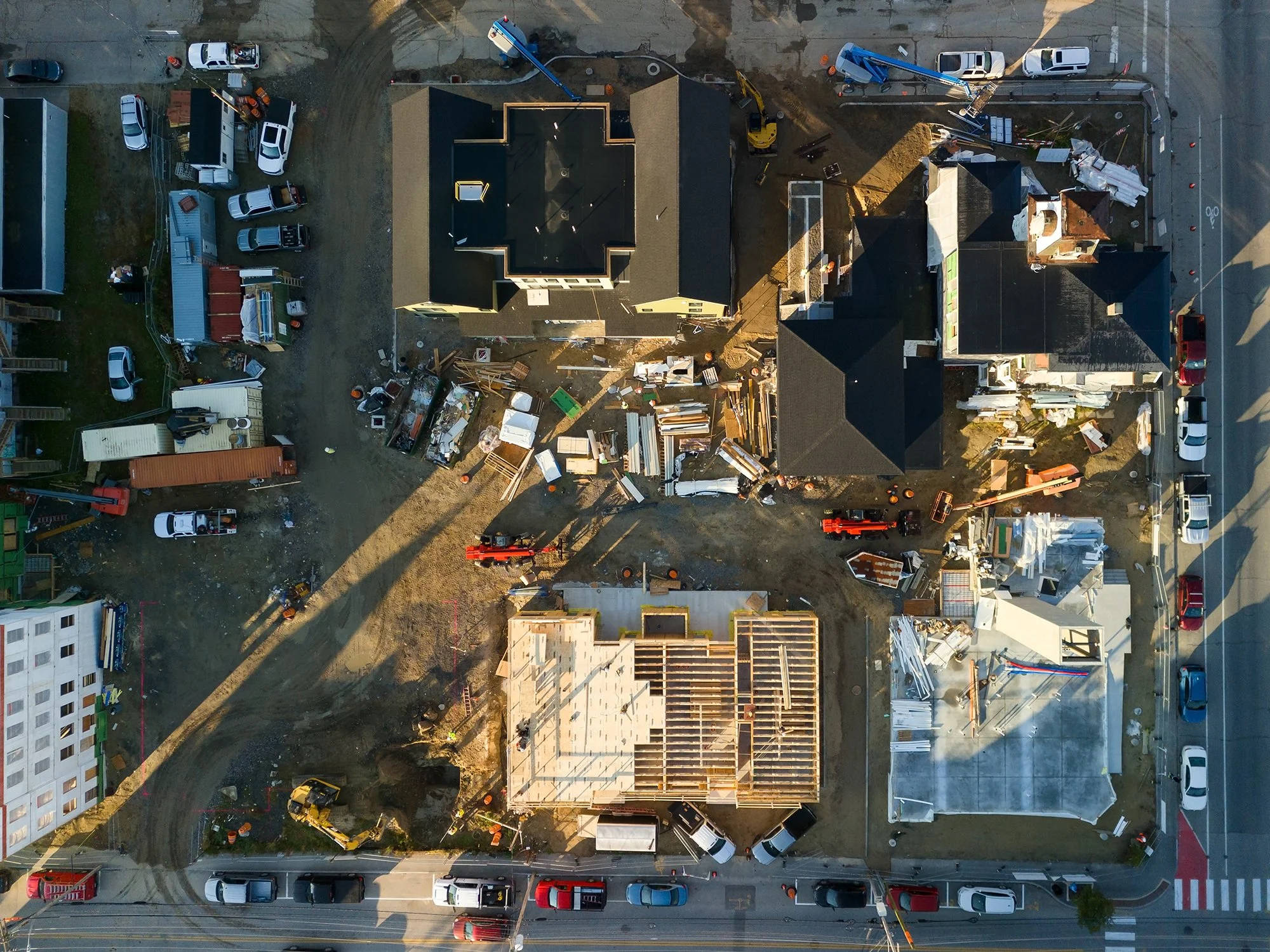 Overhead view of a construction site from a drone, construction photography, drone photography