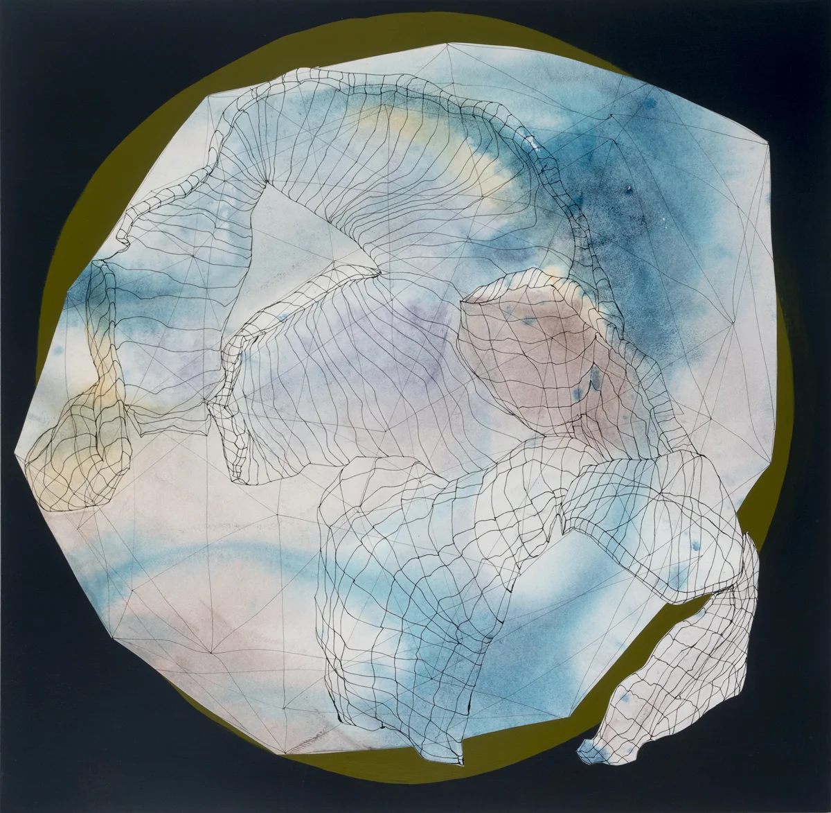 Simultaneous Dimension 13, 2014 acrylic, ink, watercolor, and paper on panel 23″ x 23.5″