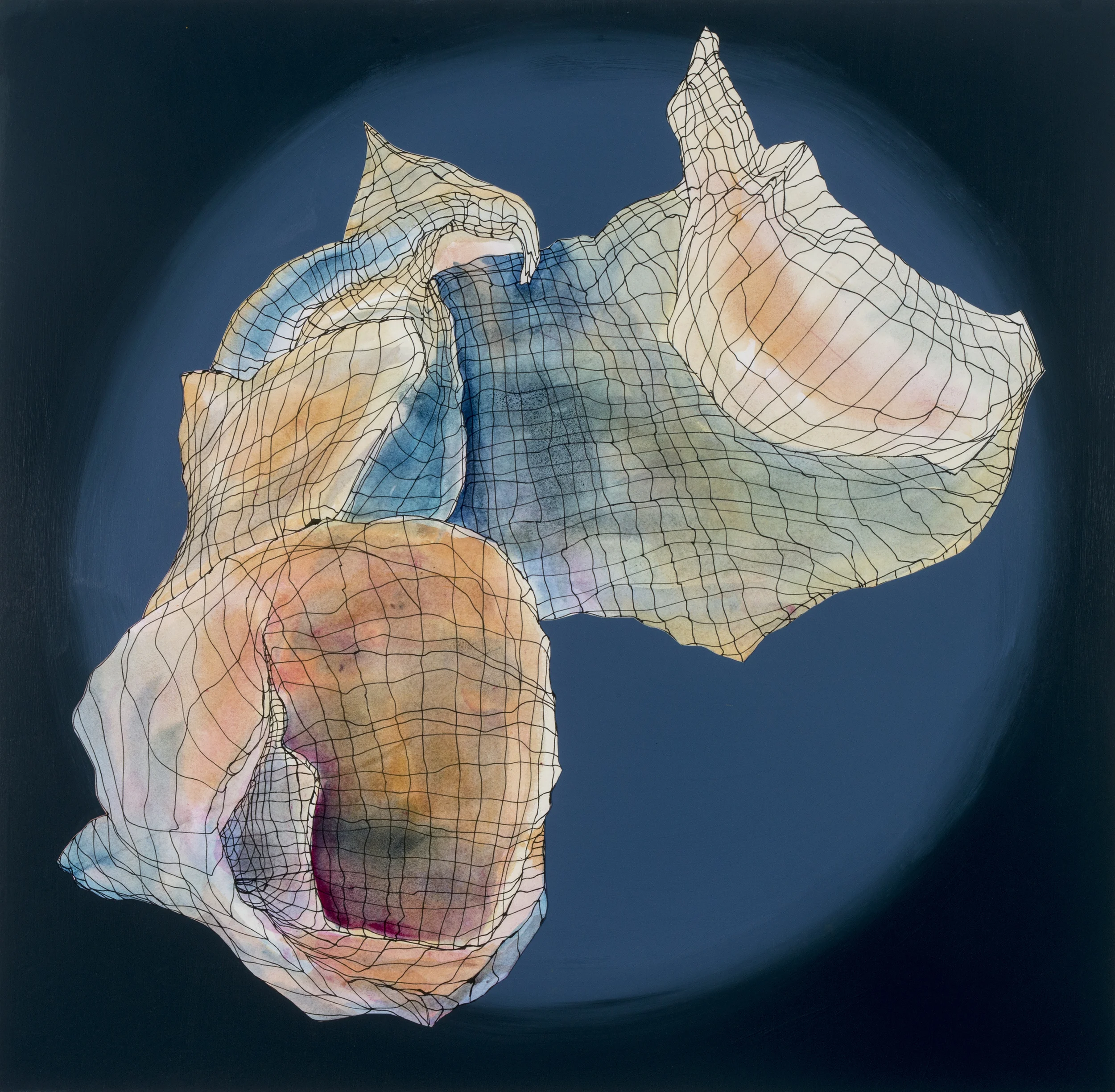 Simultaneous Dimension 9, 2014 acrylic, ink, watercolor, and paper on panel 23″ x 23.5″