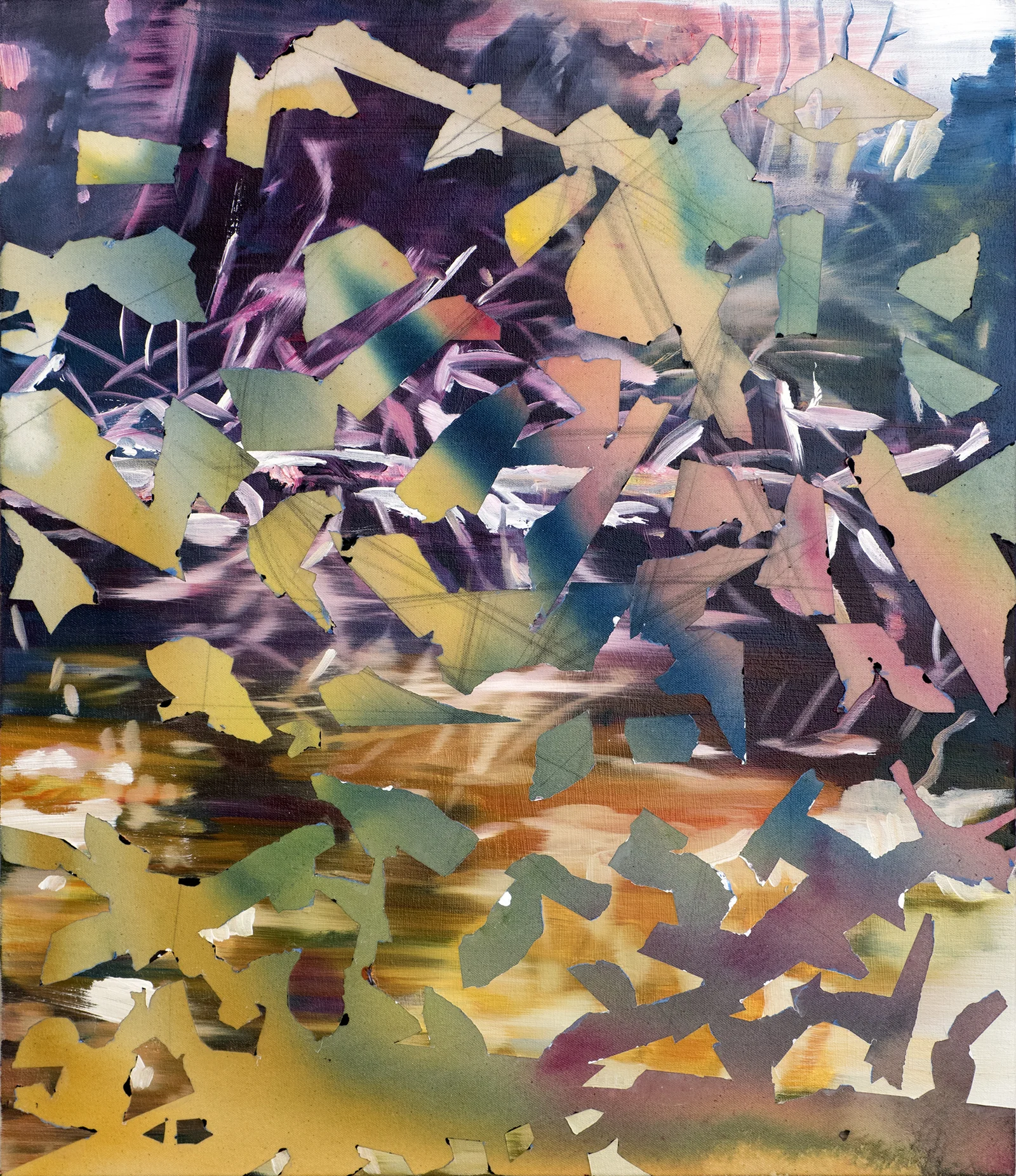 near/far site 12.25.1985, 2017 graphite, acrylic and oil on canvas 23.5" x 22"