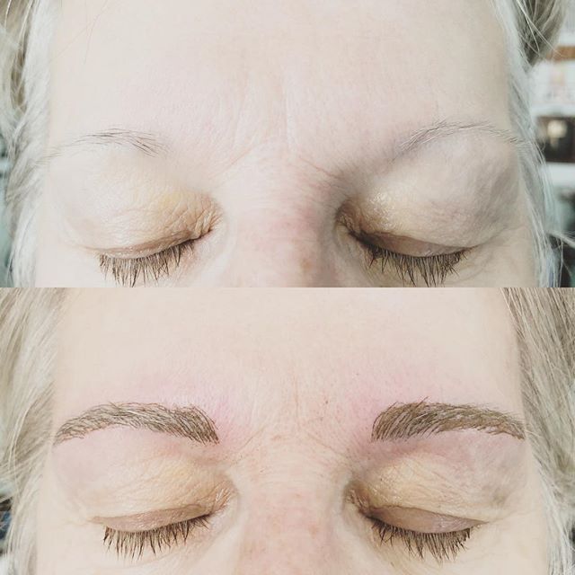 After penciling her eyebrows in for over 10  years she decided to come in for micro blading!
 It was so nice to give more them more shape and pull the eyebrows in from being wide and make them fuller &amp;  defined👏🏼❤️#microblading #microbladingeye