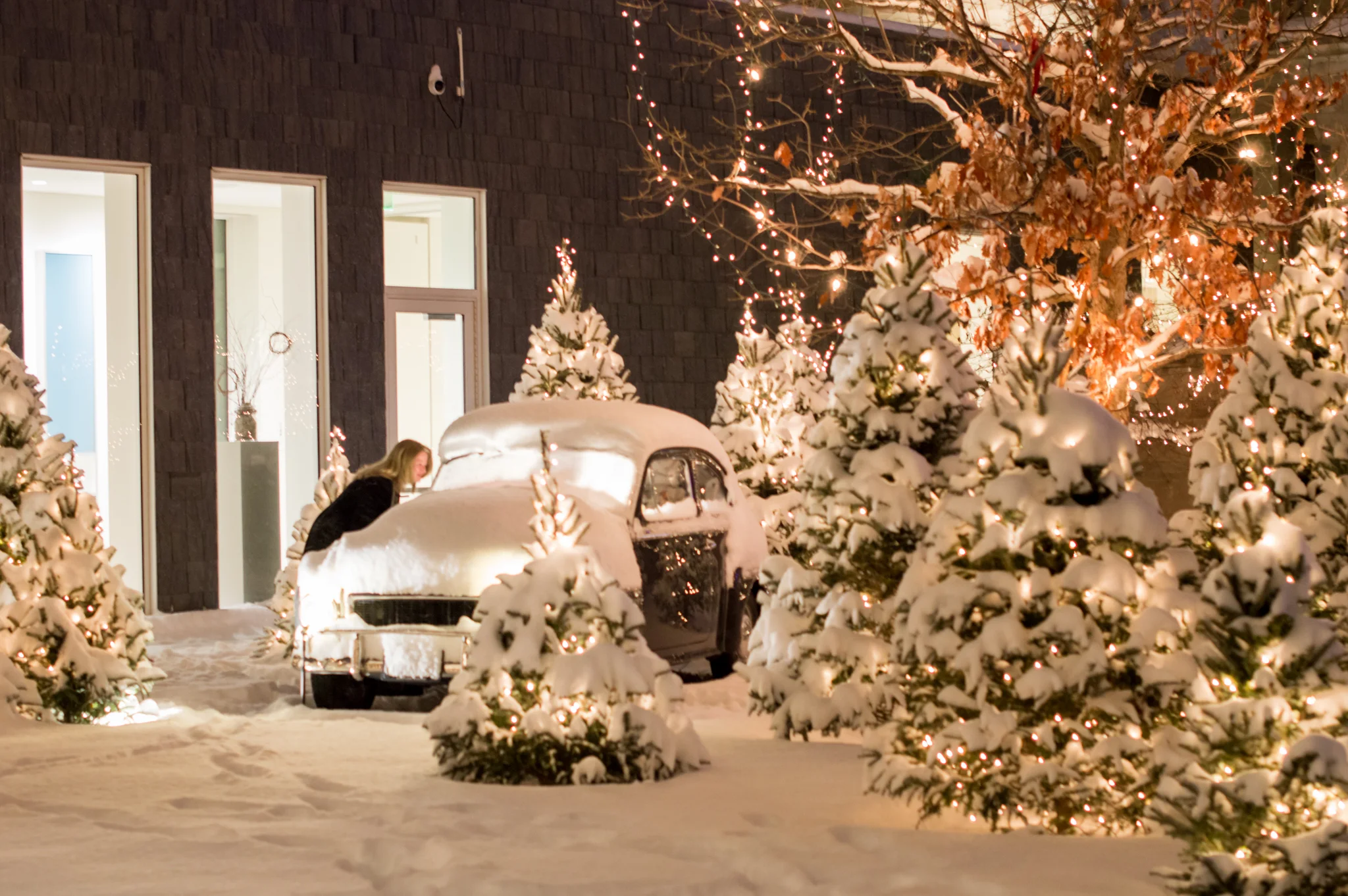 Stephanie was completely charmed by the car and elves. Just beautiful; the woman and the setting. We were glad we braved the cold to spend time outside. 