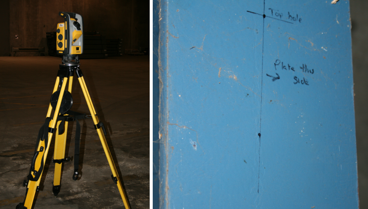 Trimble Robotic Total Station and my mark up of a column 10m in the air.