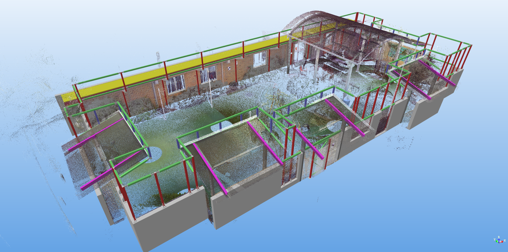 Garden with screen support steel work