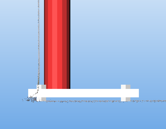 Column base plate, Wall and floor level. The stud wall has to be cut to allow the base plate to penetrate the wall.