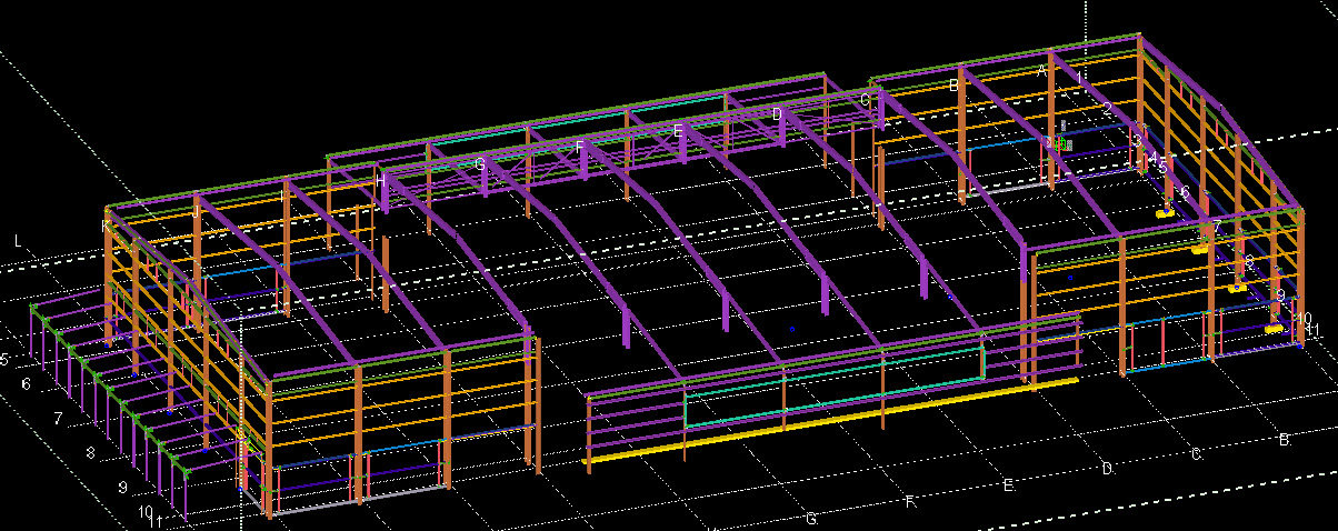 Carrara Steel model. Purple & Orange indicates existing steel work.