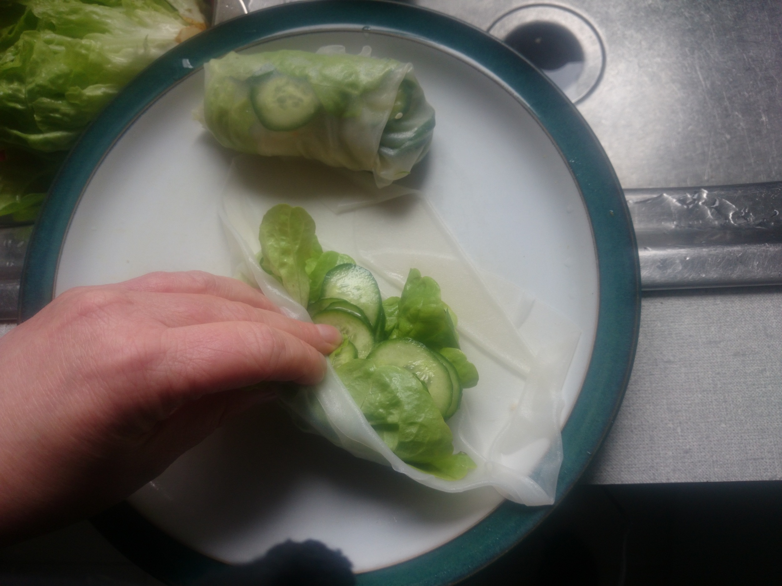 Using the cucumber salad in rice paper rolls is a very good idea.