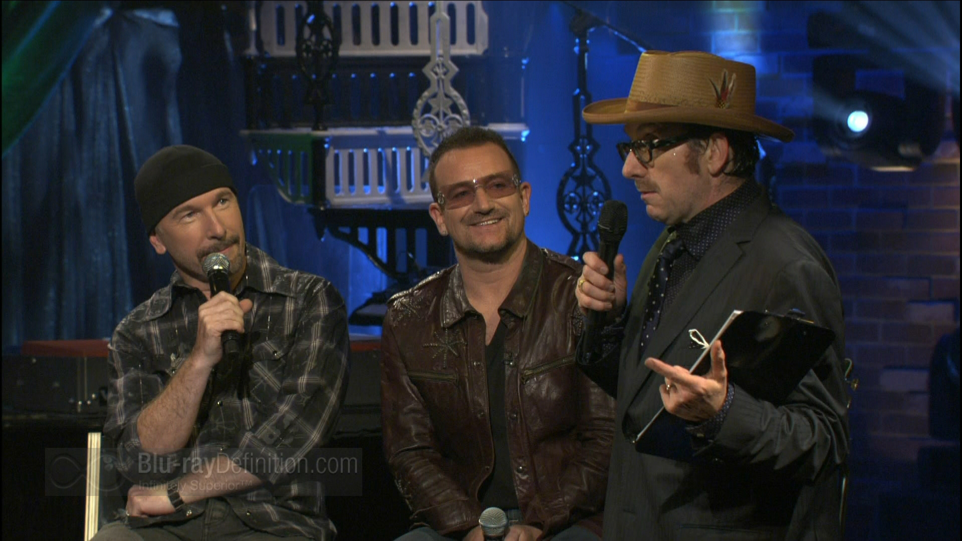 The Edge, Bono and Elvis Costello