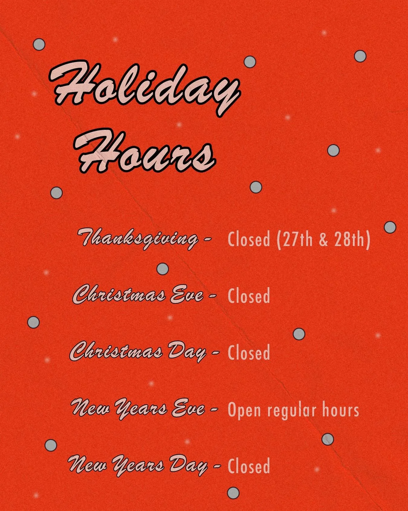 It&rsquo;s timeeeeee! ✨ A quick seasonal update ❄️ We&rsquo;ll have some different hours on a few upcoming holidays, starting next week as we bring in the first holiday of the season! Applies at both locations.

#freshbaked #dutchcrunch #portlandeats