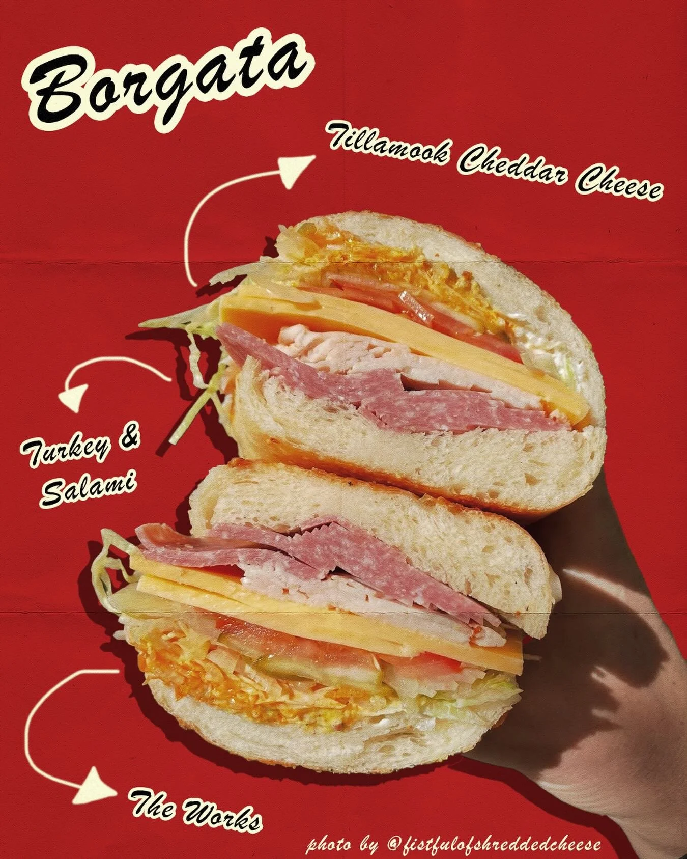 Borgata in action! One of our favorite sub shots by @fistfulofshreddedcheese 🙌🏻 Come enjoy the sunny December day with us, and maybe a Borgata too 🤭 Both locations are open today after the holiday!

#freshbaked #dutchcrunch #portlandeats #pdxeats 